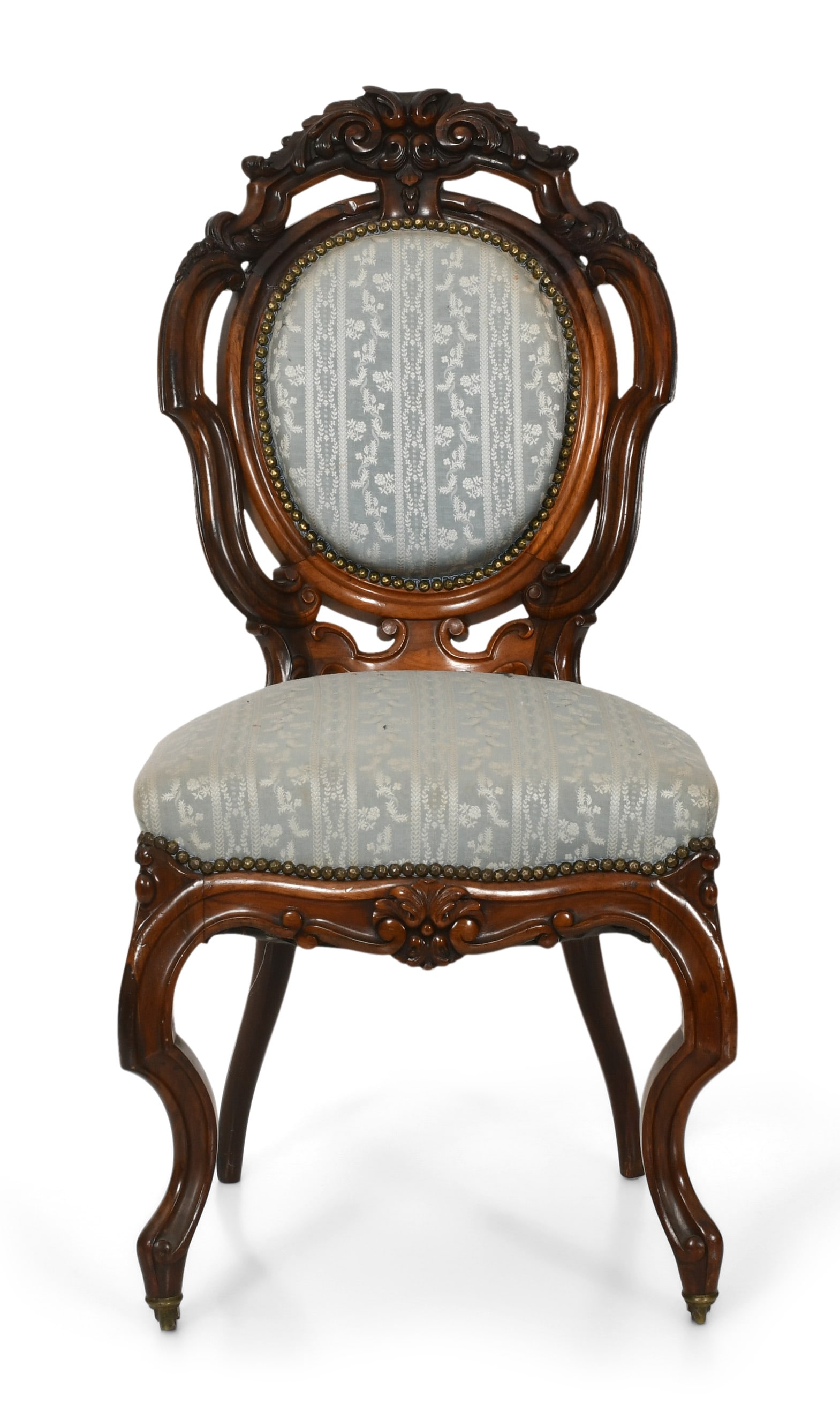 American Rococo Revival Rosewood Parlor Chair: American Cast Iron Parlor Stove by Abbott & Lawrence, Philadelphia, PA patented 1854 marked "Abbott & Lawrence, Philadelphia" 42 x 25 x 21 inches