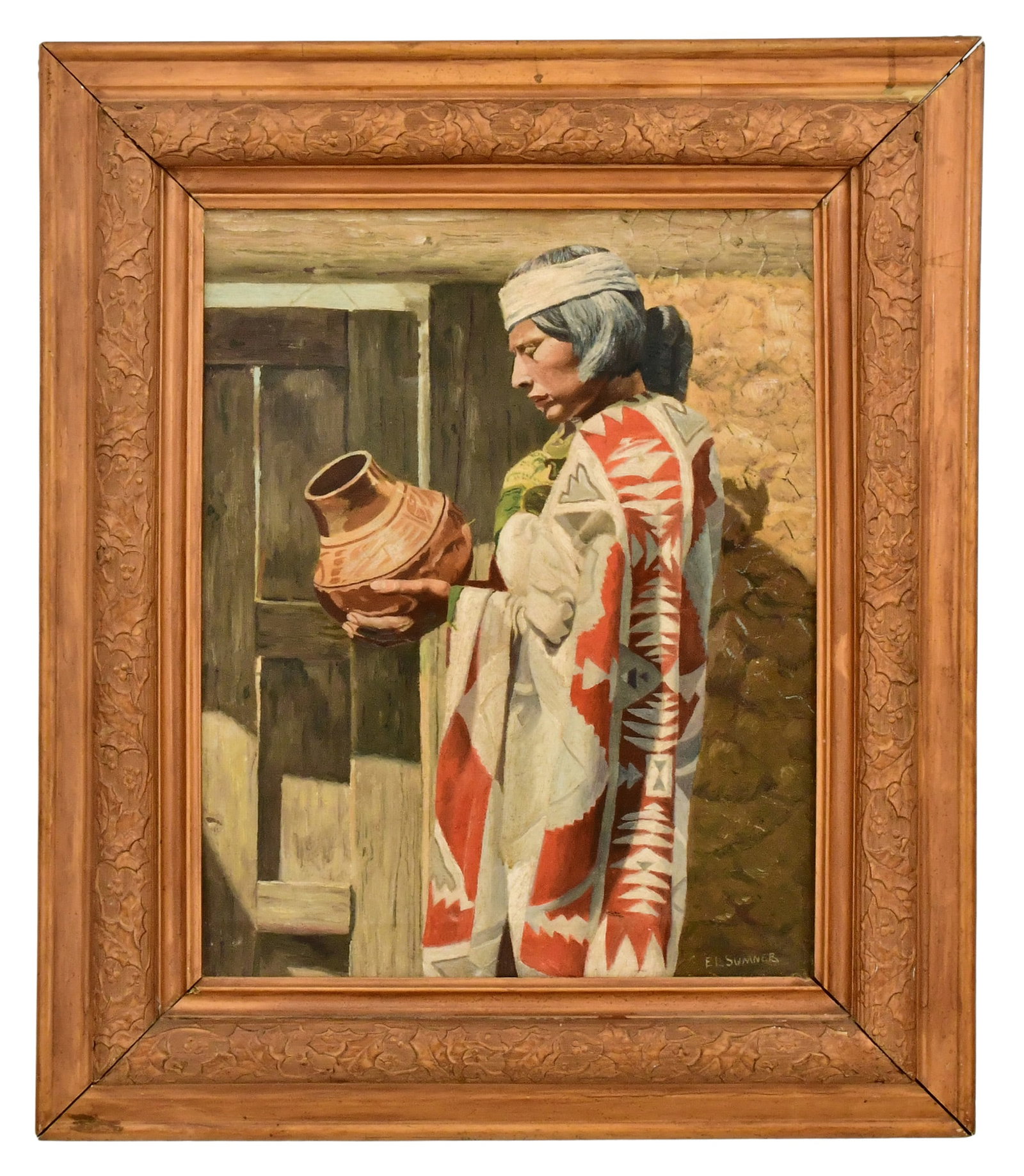 E.L. Sumner, Portrait of a Pueblo Indian, Oil on Canvas, Signed Lower Right (1 of 1)