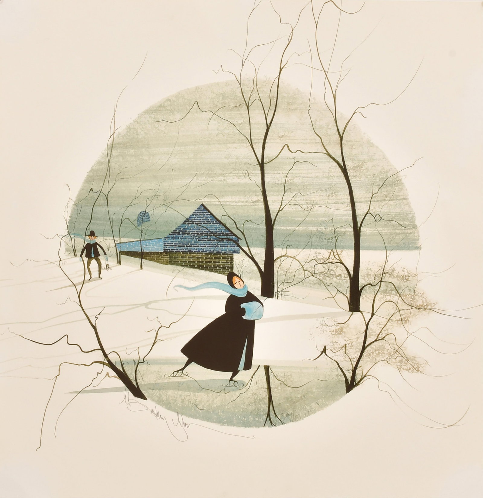 P. Buckley Moss (American, b. 1933), Woman Ice Skating (1 of 4)