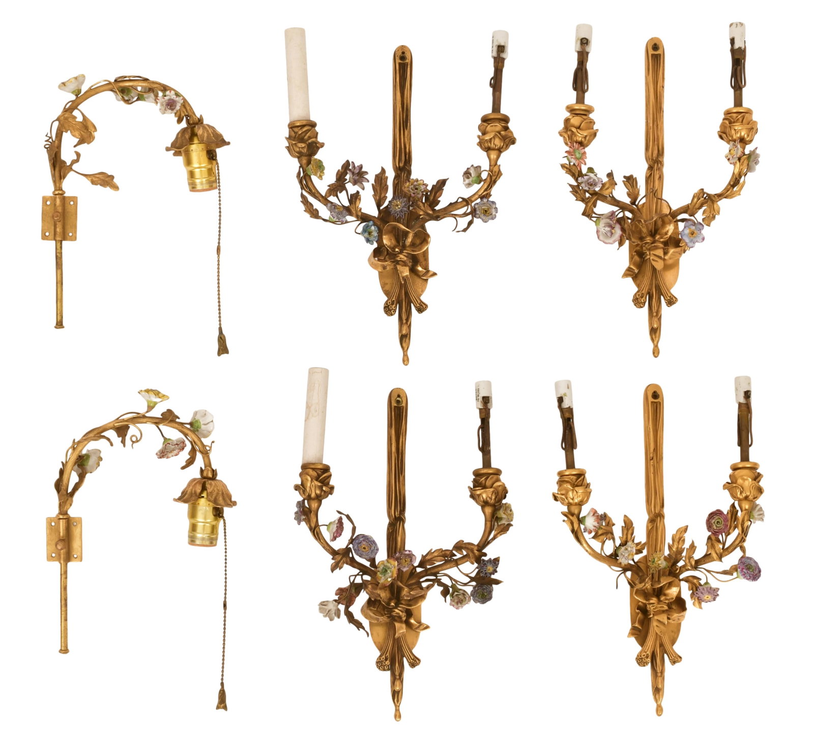 A Pair of E.F. Caldwell & Co. Bronze Sconces and a Set of Four American Bronze Two-Light Sconces (1 of 5)