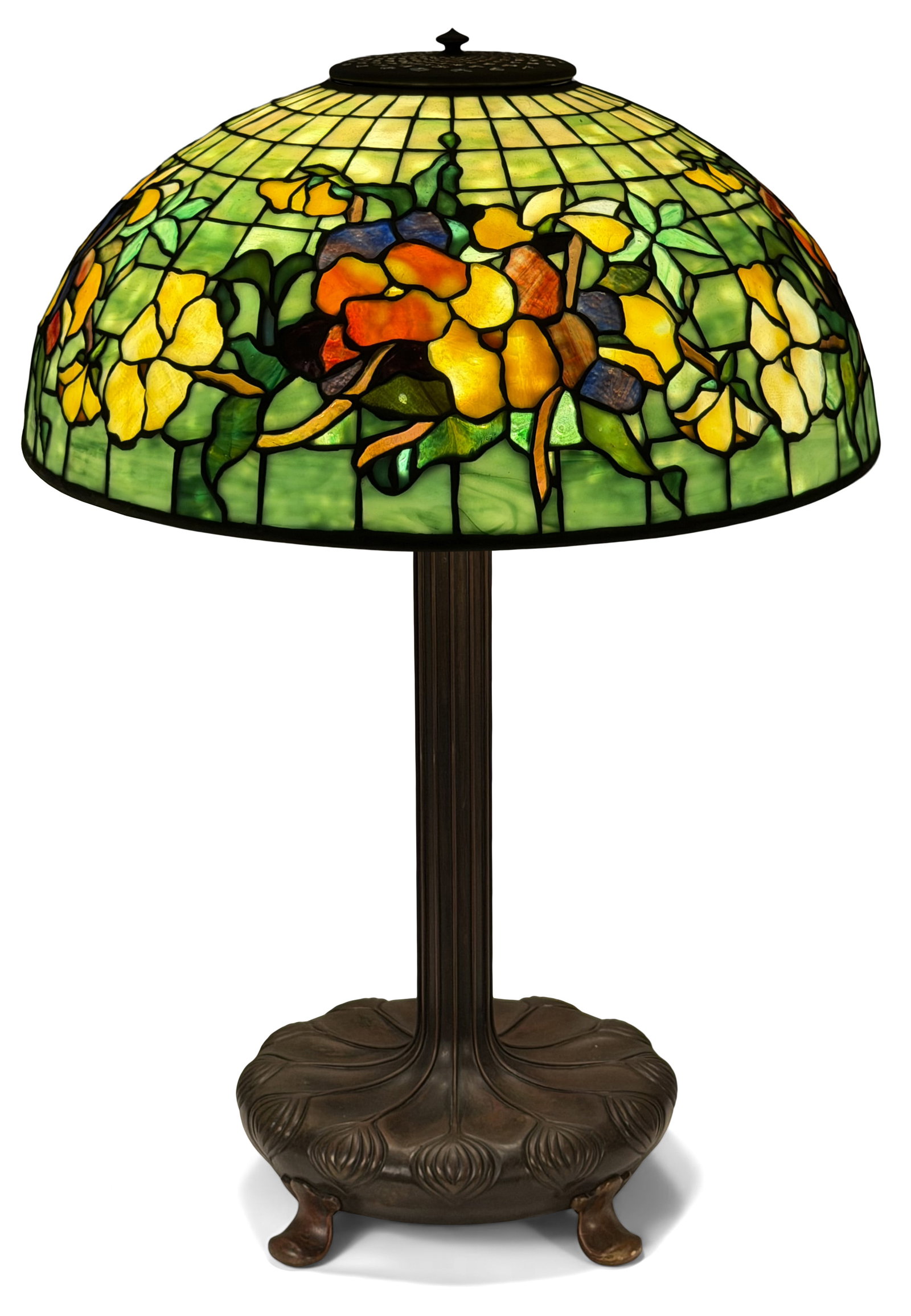 Tiffany Studios "Pansy" Table Lamp: Tiffany Studios "Pansy" Table Lamp circa 1910 leaded glass, patinated bronze shade impressed "Tiffany Studios, New York, 1448-12" base impressed "Tiffany Studios, New York, 363" 24 in. high, 16 in.