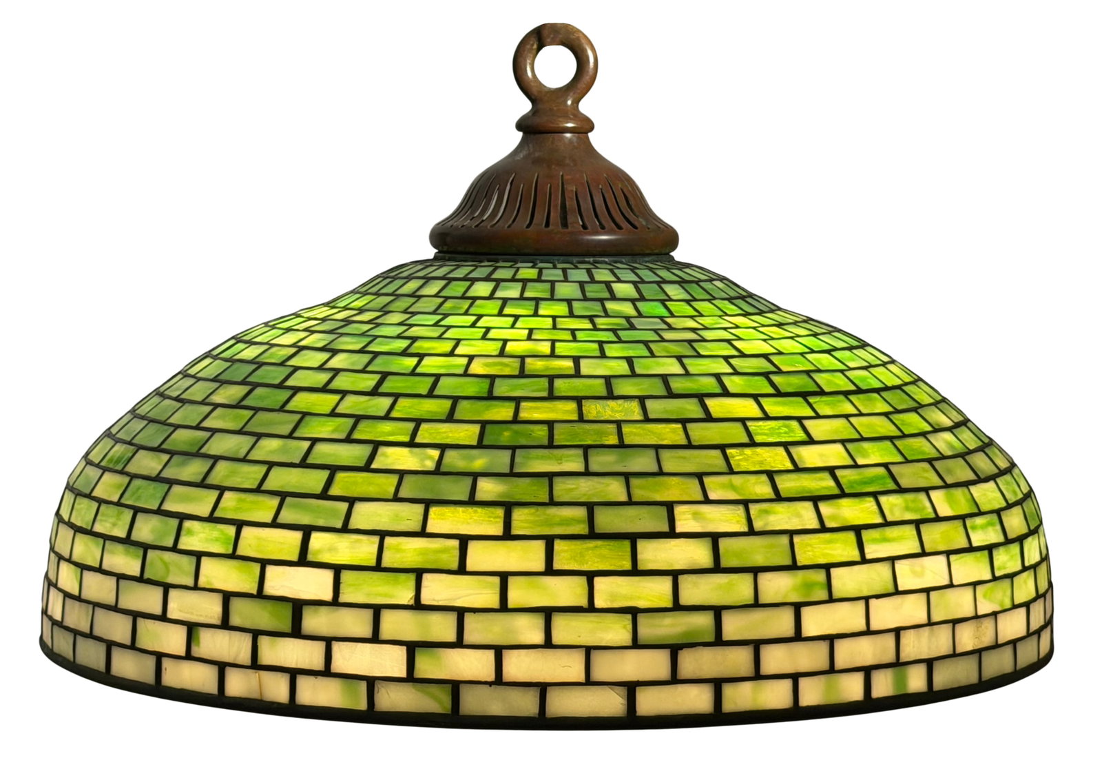 Tiffany Studios "Geometric" Chandelier: Tiffany Studios "Geometric" Chandelier circa 1910 leaded glass, patinated bronze shade impressed "Tiffany Studios, New York" 14 1/2 x 22 1/2 inches Provenance: Important Private Collection, Ohio