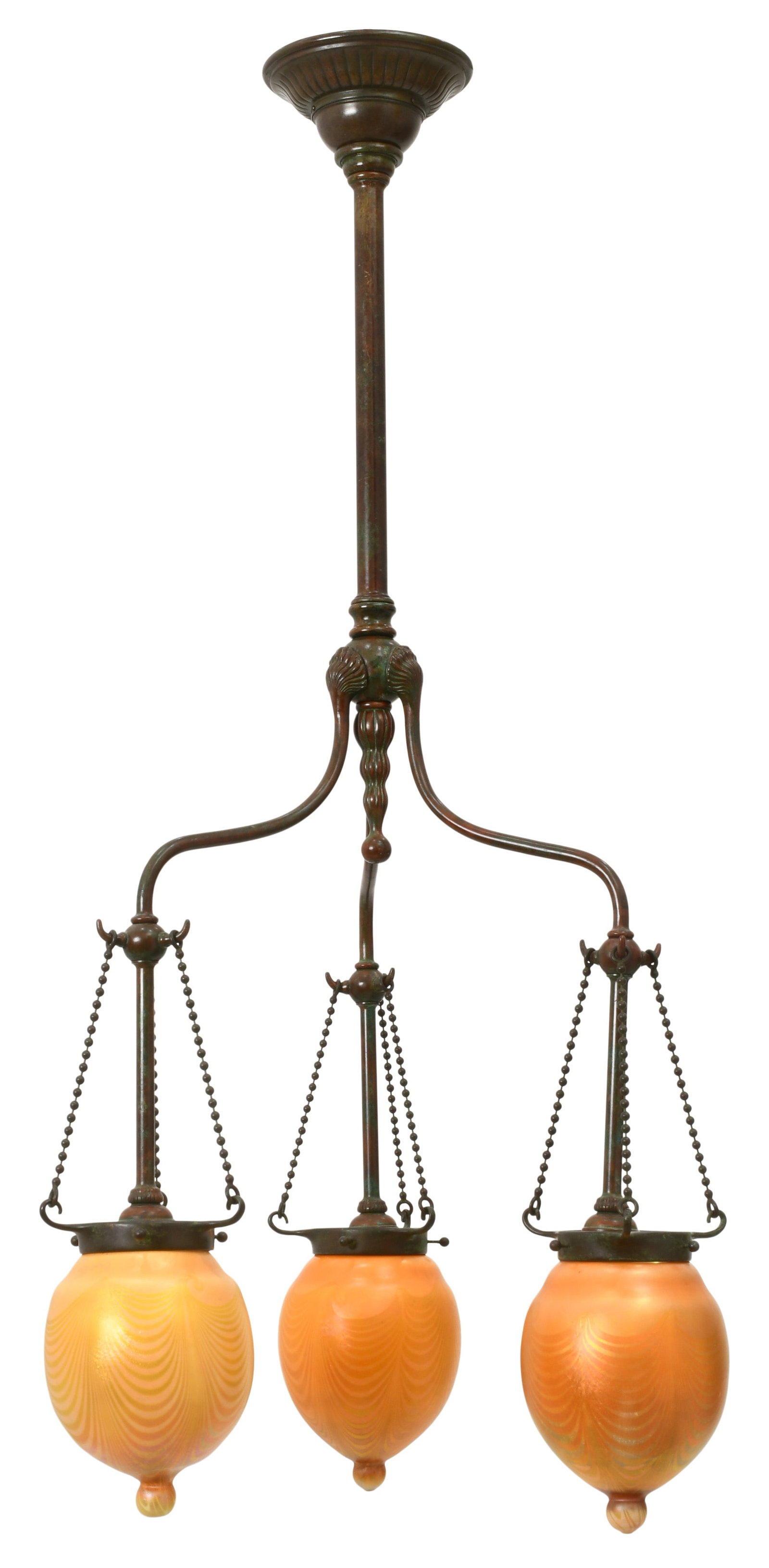 Tiffany Studios Three-Light Chandelier with Favrile Glass Decorated Shades (1 of 10)