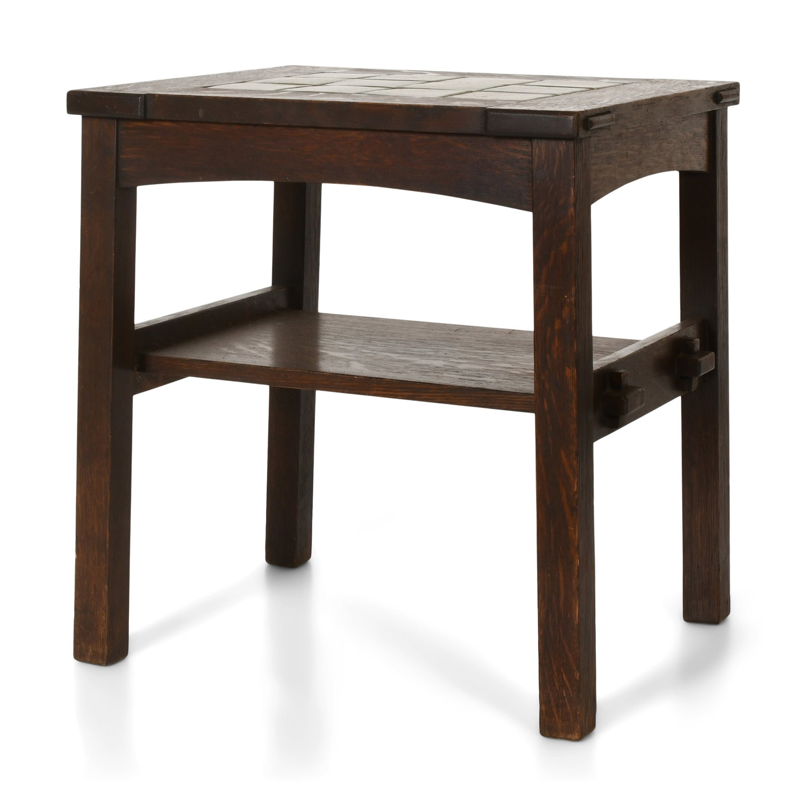 Gustav Stickley / Grueby Faience Co. Early "Twelve-Tile" Table: Gustav Stickley Grueby Faience Co. Early "Twelve-Tile" Table circa 1902 oak, glazed earthenware signed with firm's red decal 26 x 24 x 20 1/2 inches Provenance: Private Collection, New York
