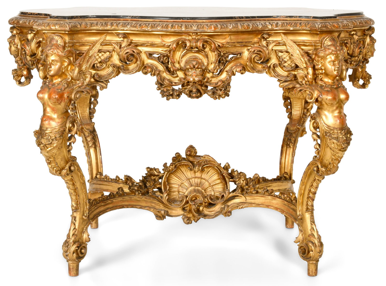 A Fine Rococo Revival Carved Giltwood Center Table with Winged Maidens (1 of 9)