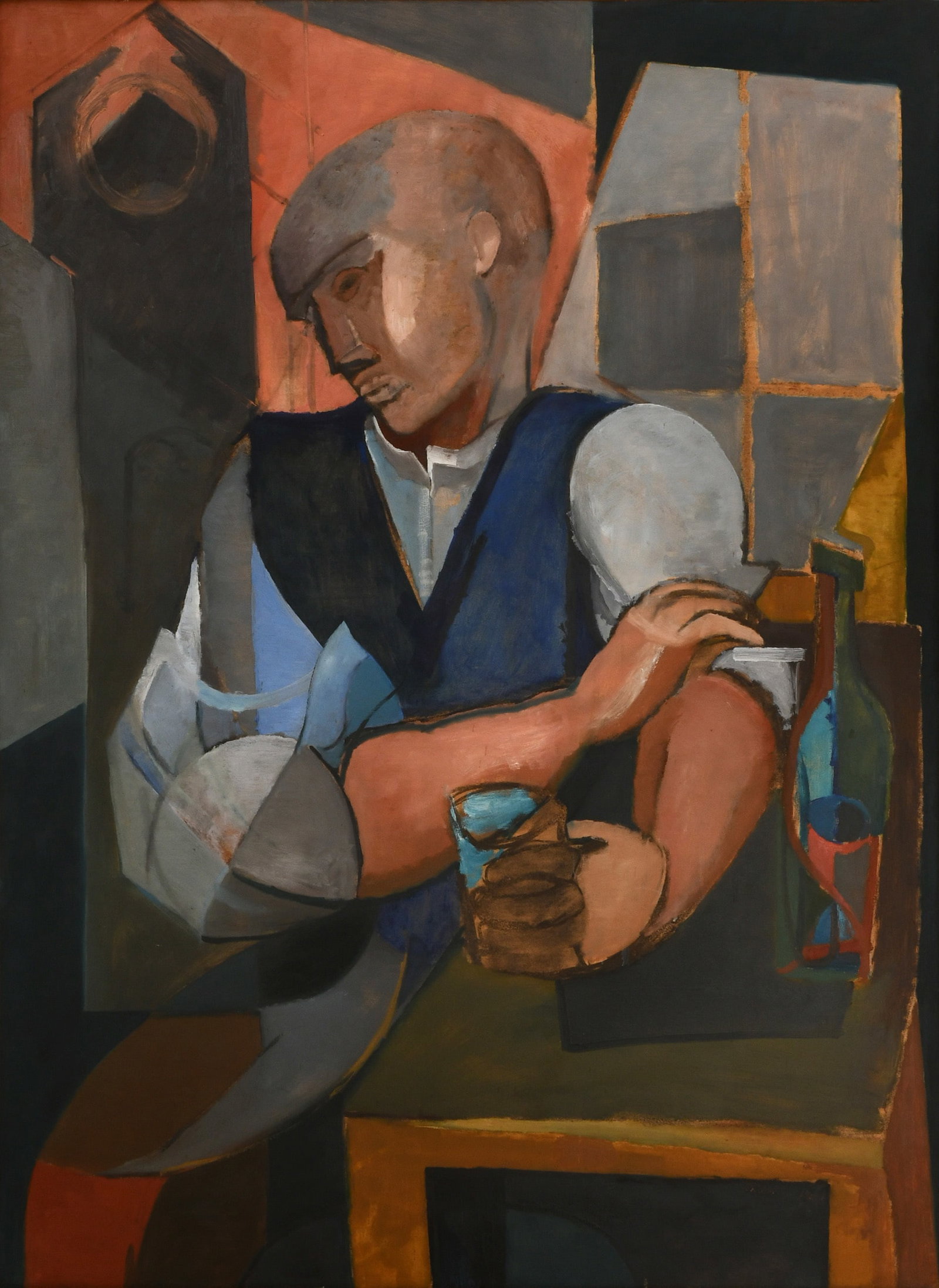 Youla Chapoval (French, 1919-1951), "Le Buveur" (The Drinker): Youla Chapoval (French, 1919-1951) "Le Buveur" (The Drinker) oil on canvas signed and dated "Chapoval, 1945" (lower right) 52 1/2 x 38 1/2 inches (canvas) 61 x 47 inches (frame) Provenance: Henri B