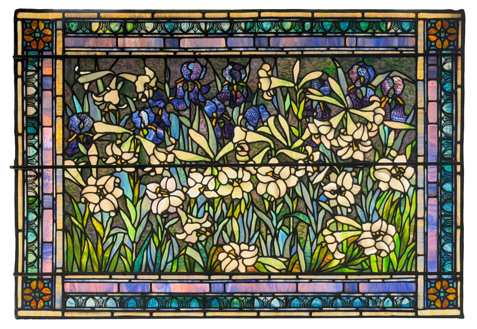 A Fine American Leaded Glass "Iris & Lily" Window (1 of 6)