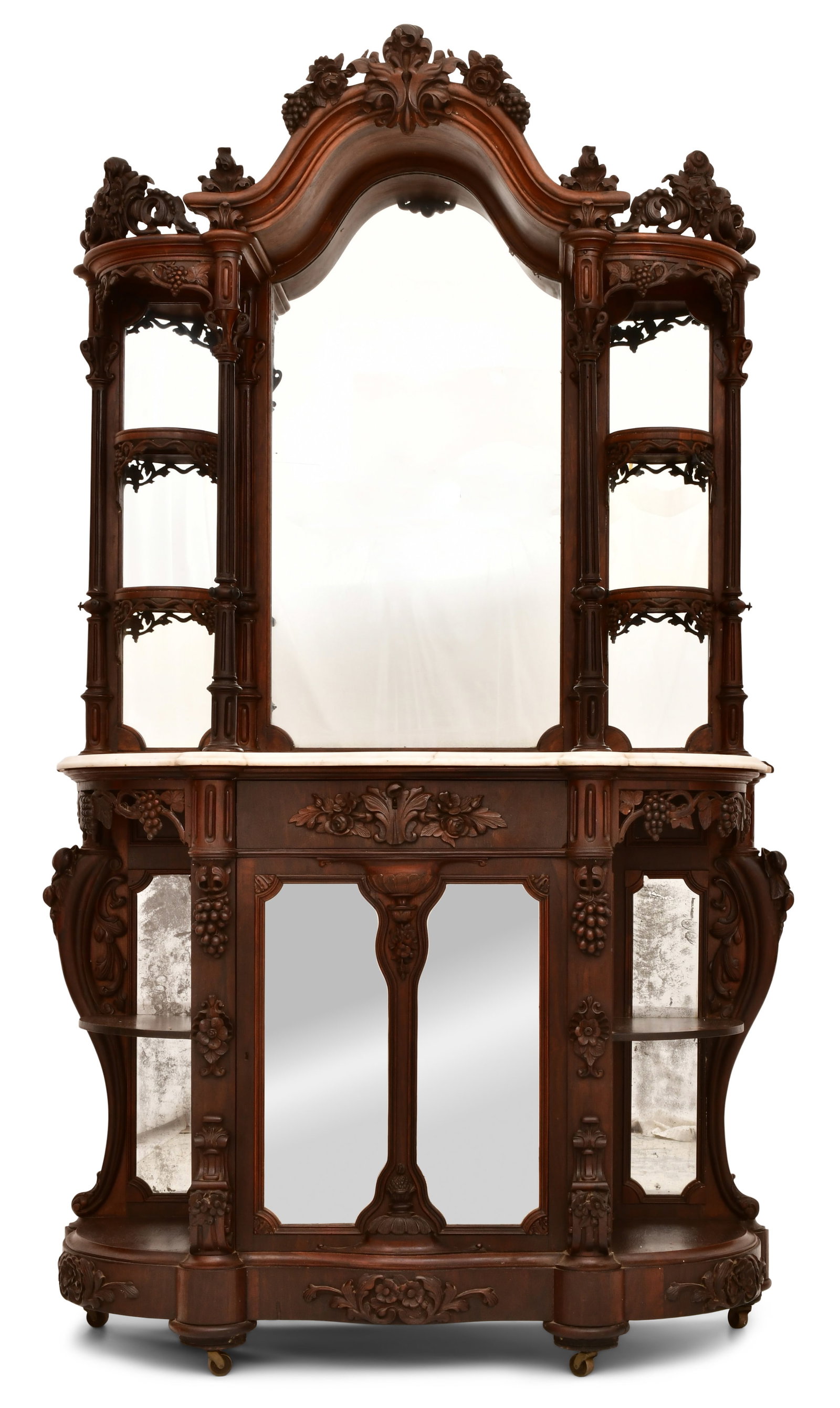 John H. Belter (1804-1863), Rococo Revival Etagere: John H. Belter (New York, 1804-1863) Rococo Revival Etagere circa 1850-1860 rosewood, laminated rosewood, marble, glass signed "J.H. Belter & Co., 347 Broadway" 86 1/2 x 48 inches Provenance: Priva