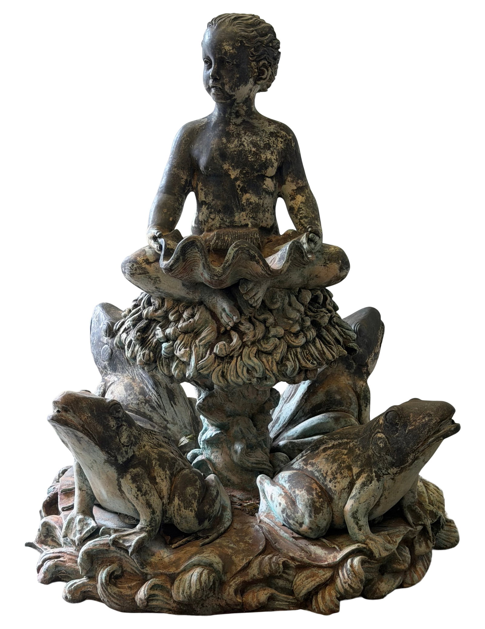 A Late 19th Century Zinc Fountain with Frogs and a Figure Holding a Shell (1 of 6)
