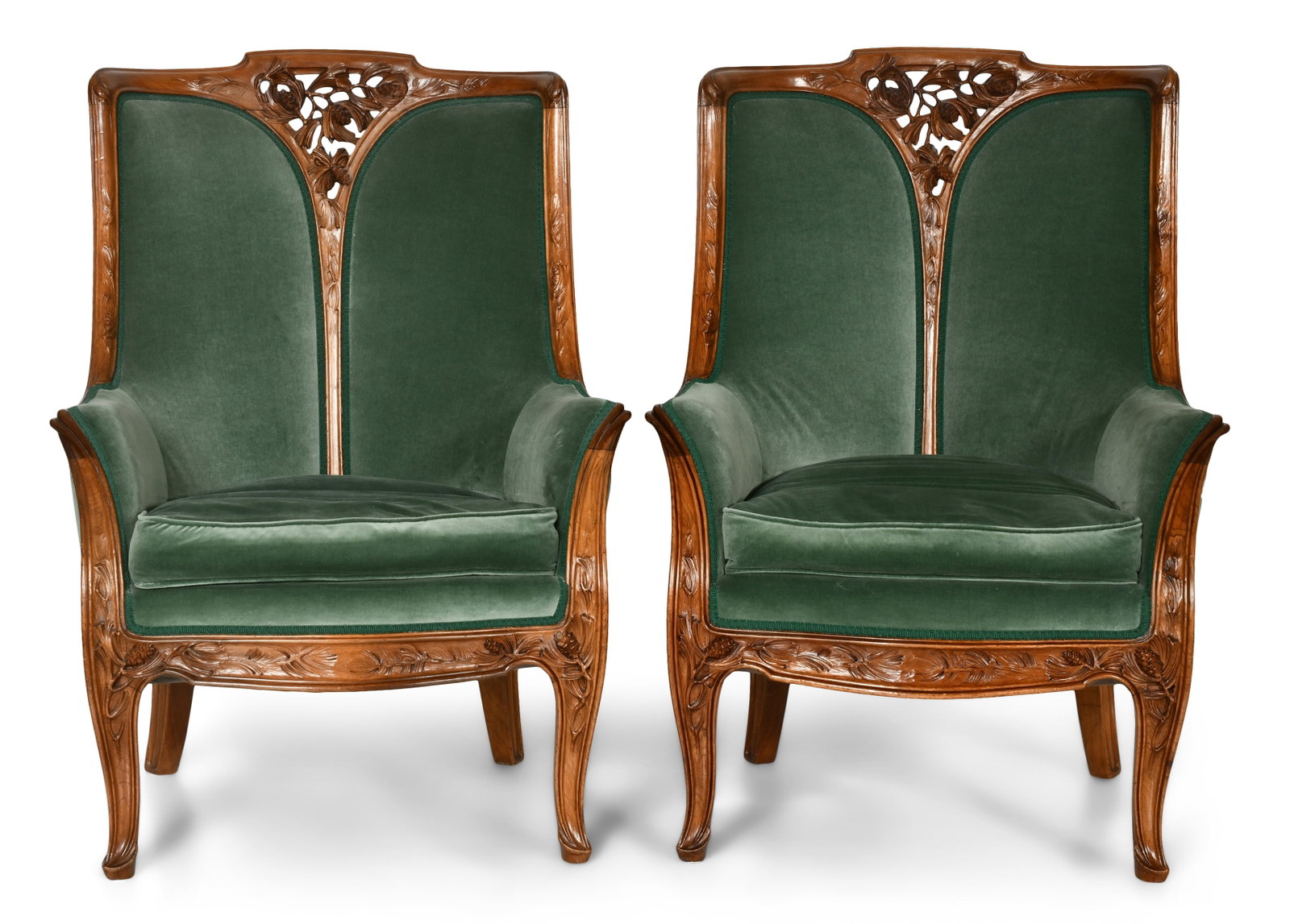 Louis Majorelle (French, 1859-1926), Pair of "Pommes de Pin" Mahogany Chairs (1 of 6)