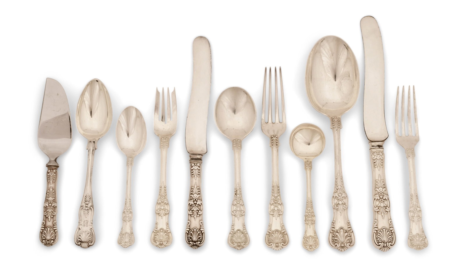 Tiffany & Co. "English King" Sterling Silver Flatware Set, 77 Pieces: Tiffany & Co. (New York, est. 1837) "English King" Flatware Set, 77 Pieces late 19th century sterling silver marked "Tiffany & Co. / Sterling / Pat. 1885 / M" 126 troy ounces (fully sterling pieces