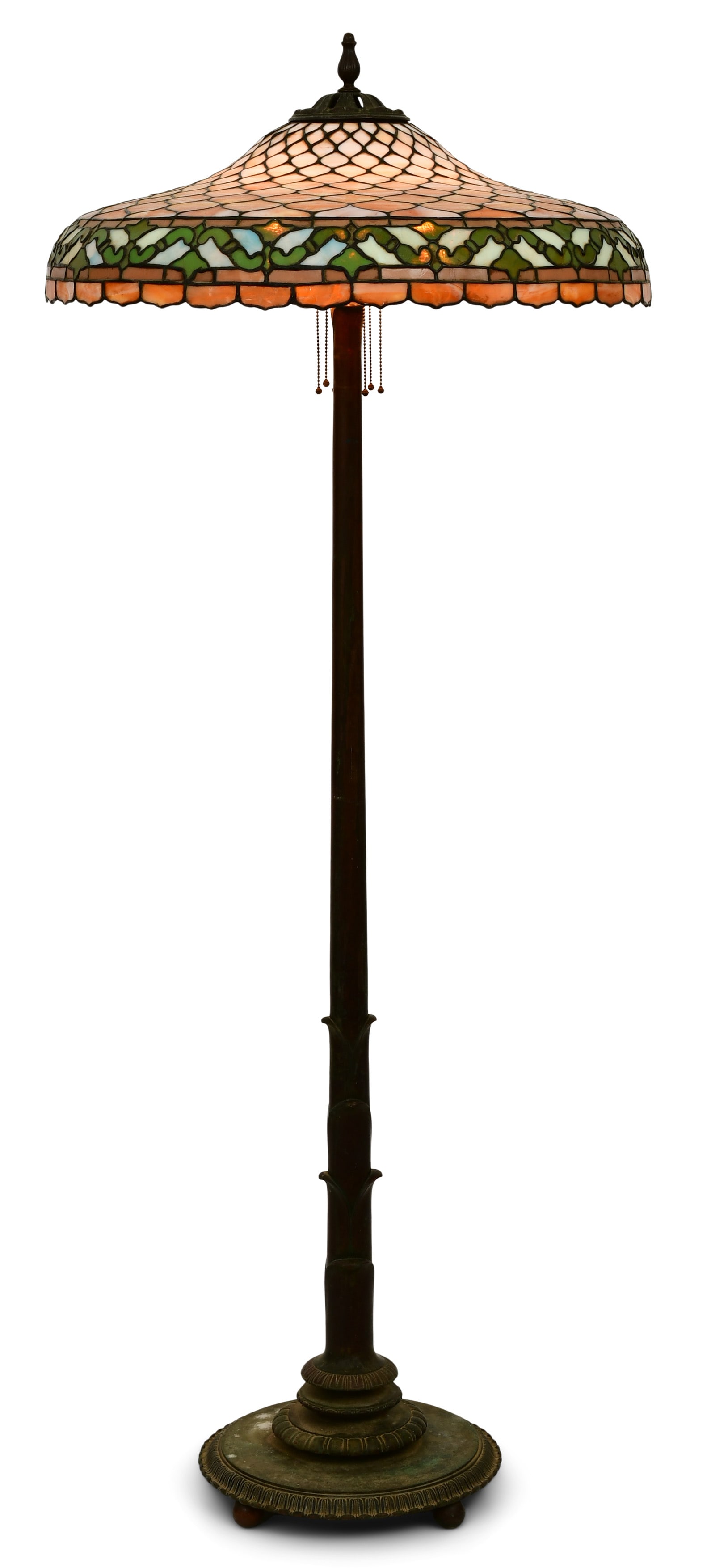Duffner & Kimberly Leaded Glass Floor Lamp: Duffner & Kimberly (New York, est. 1905) Floor Lamp circa 1910 leaded glass, patinated bronze 69 1/2 in. high, 29 in. diameter (shade) Provenance: Important Private Collection