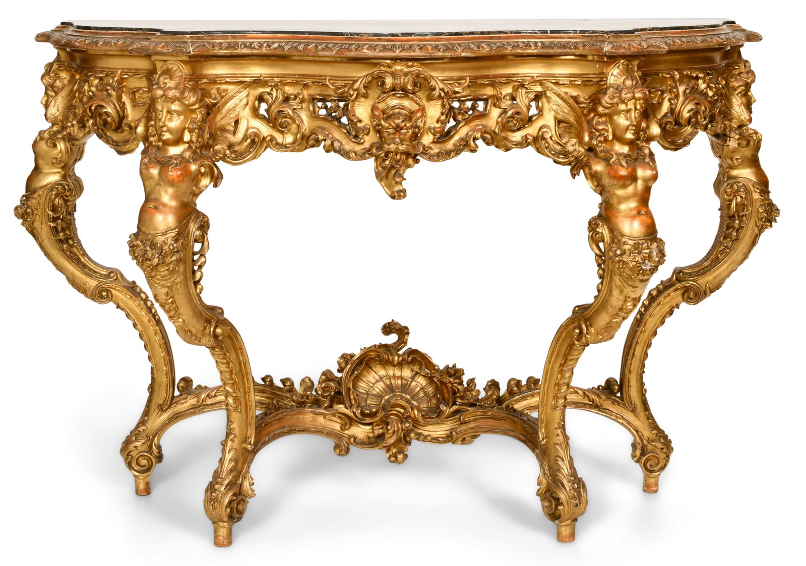A Fine Rococo Revival Carved Giltwood Console Table with Winged Maidens (1 of 7)