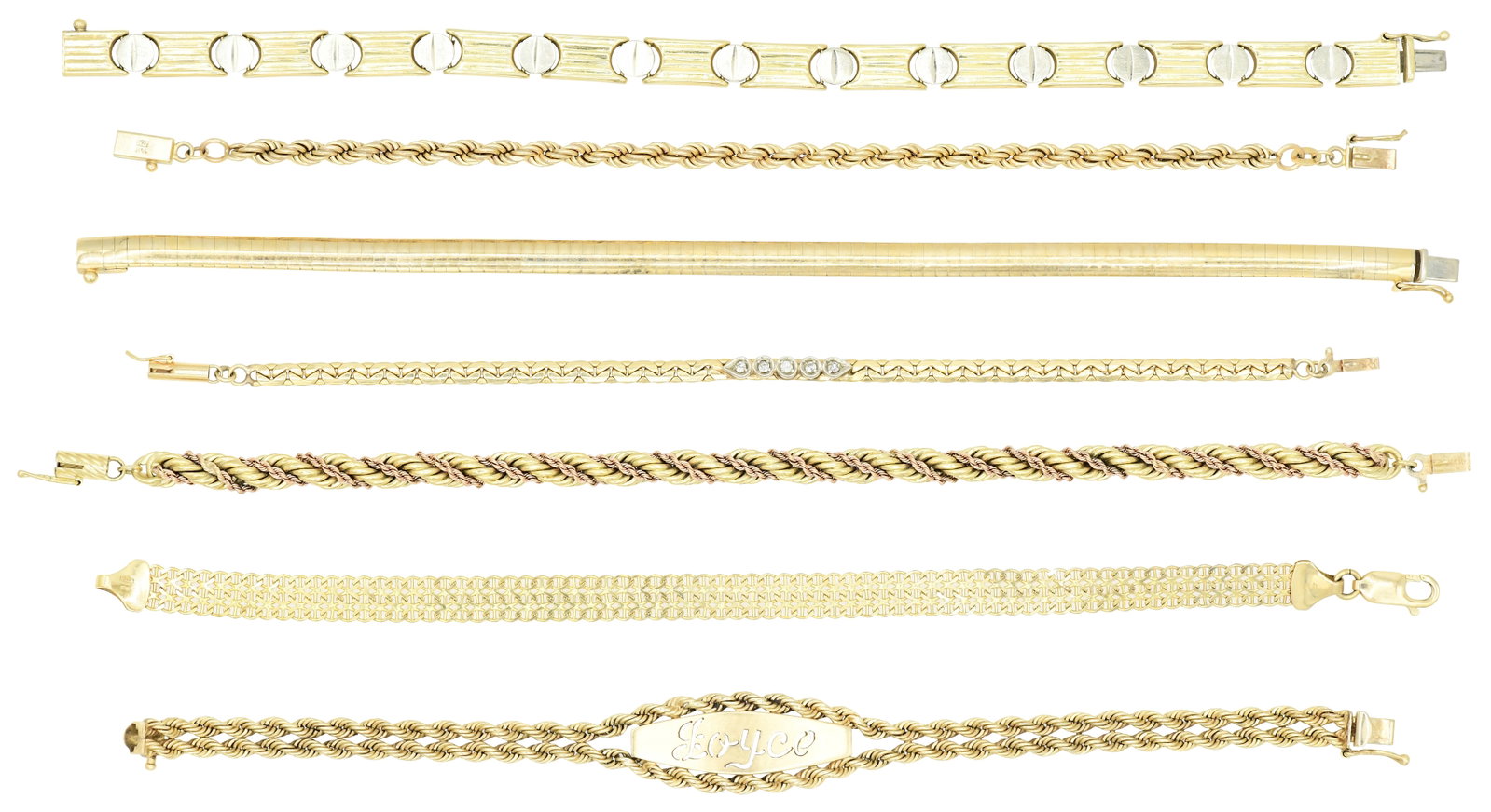 Group of Seven 14K Yellow Gold Bracelets (1 of 2)