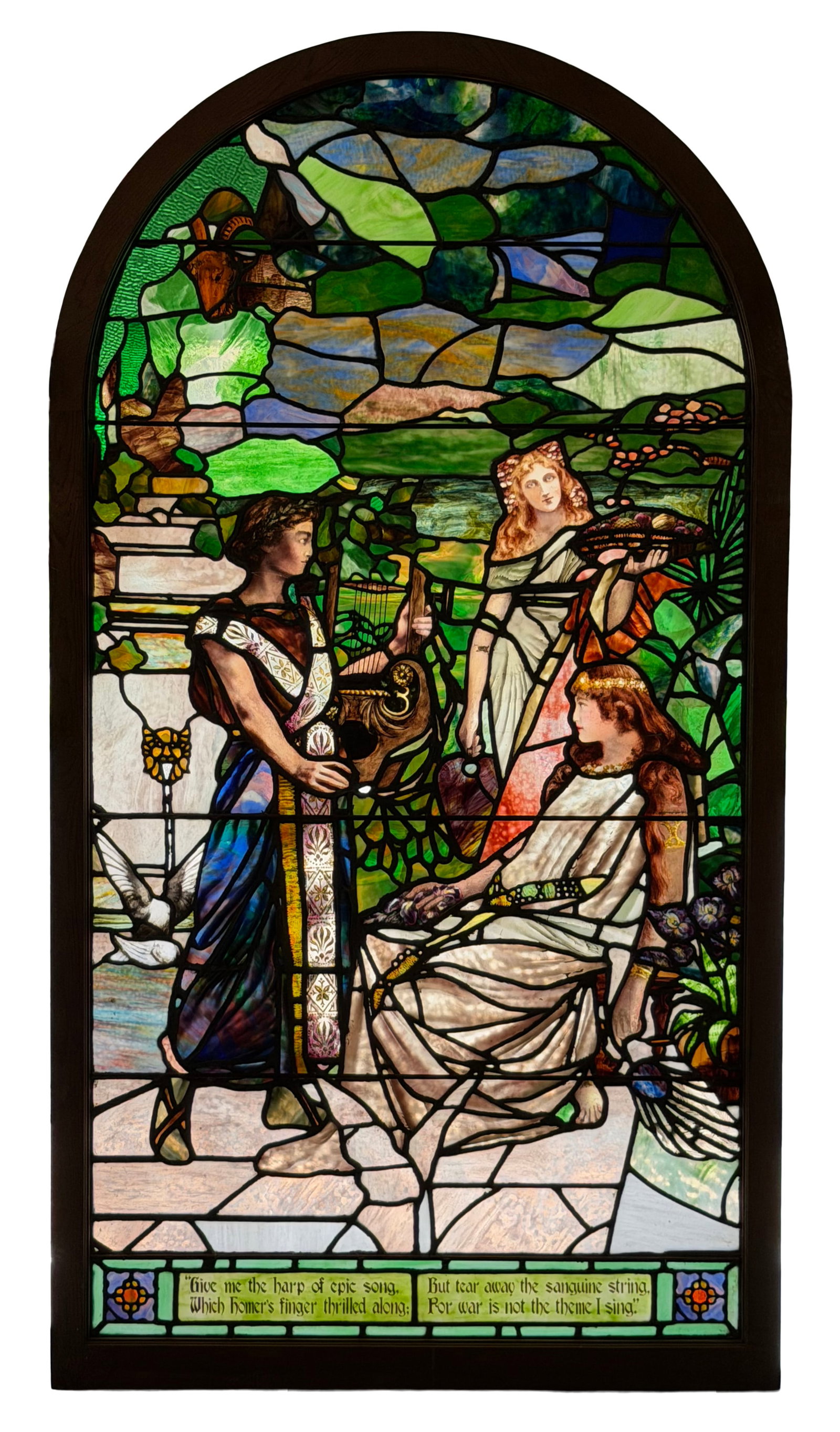 American Leaded Glass Figural Window from the Hotel Champlain in Plattsburgh, New York, Known as: American Leaded Glass Figural Window from the Hotel Champlain in Plattsburgh, New York, Known as President William McKinley's "Summer White House" late 19th century 98 x 53 inches (frame) Provenance: 