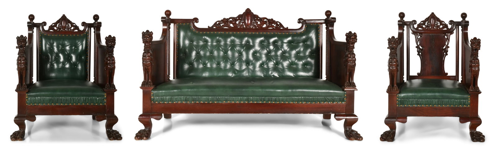 R.J. Horner & Co. Three-Piece Parlor Set with Griffins: R.J. Horner & Co. (New York, 1886-1915) Three-Piece Parlor Set with Griffins circa 1890 carved mahogany 38 x 66 x 28 inches (sofa) 39 x 32 x 26 inches (chair)
