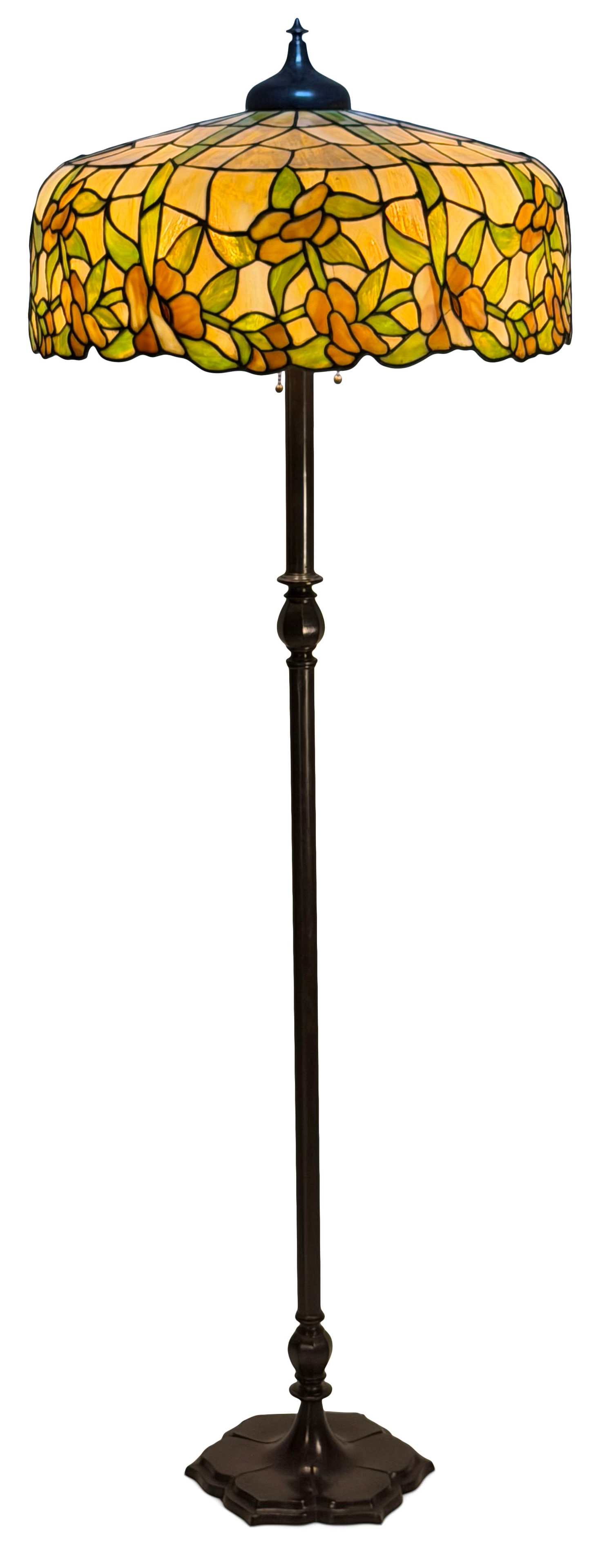 Unique Art Glass & Metal Co. Floral Floor Lamp: Unique Art Glass & Metal Co. Floral Floor Lamp early 20th century leaded glass, patinated metal 64 1/2 x 22 inches Provenance: Property from a Massachusetts Collector