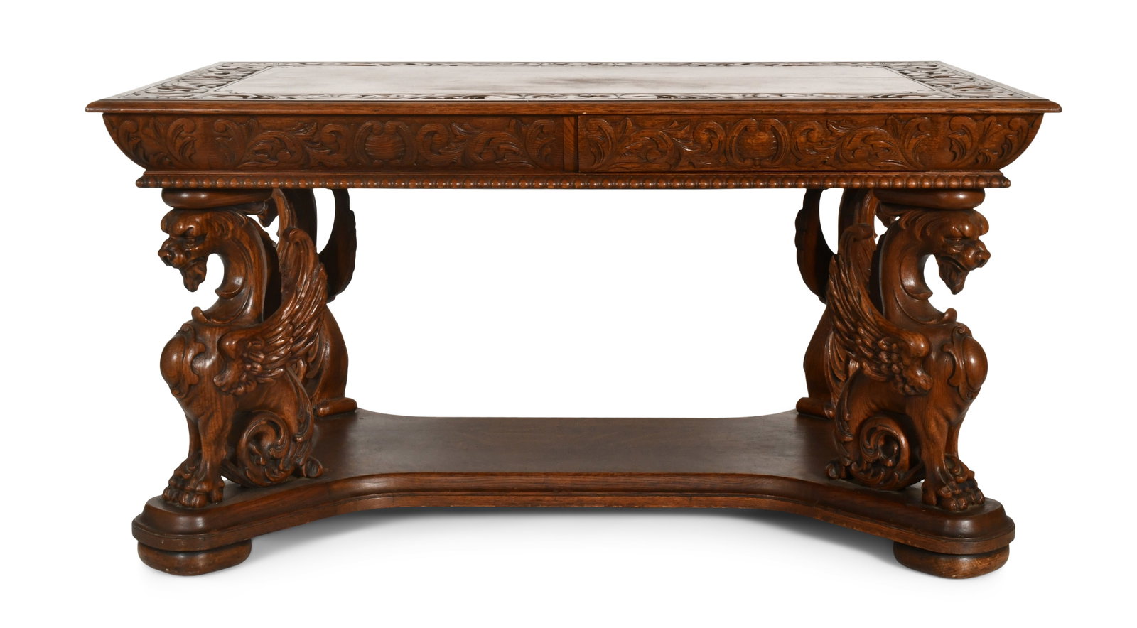 R.J. Horner & Co. Oak Partner's Desk: R.J. Horner & Co. Partner's Desk circa 1890 carved oak with four winged griffins 29 x 55 x 37 inches Provenance: Private Collection, Pennsylvania