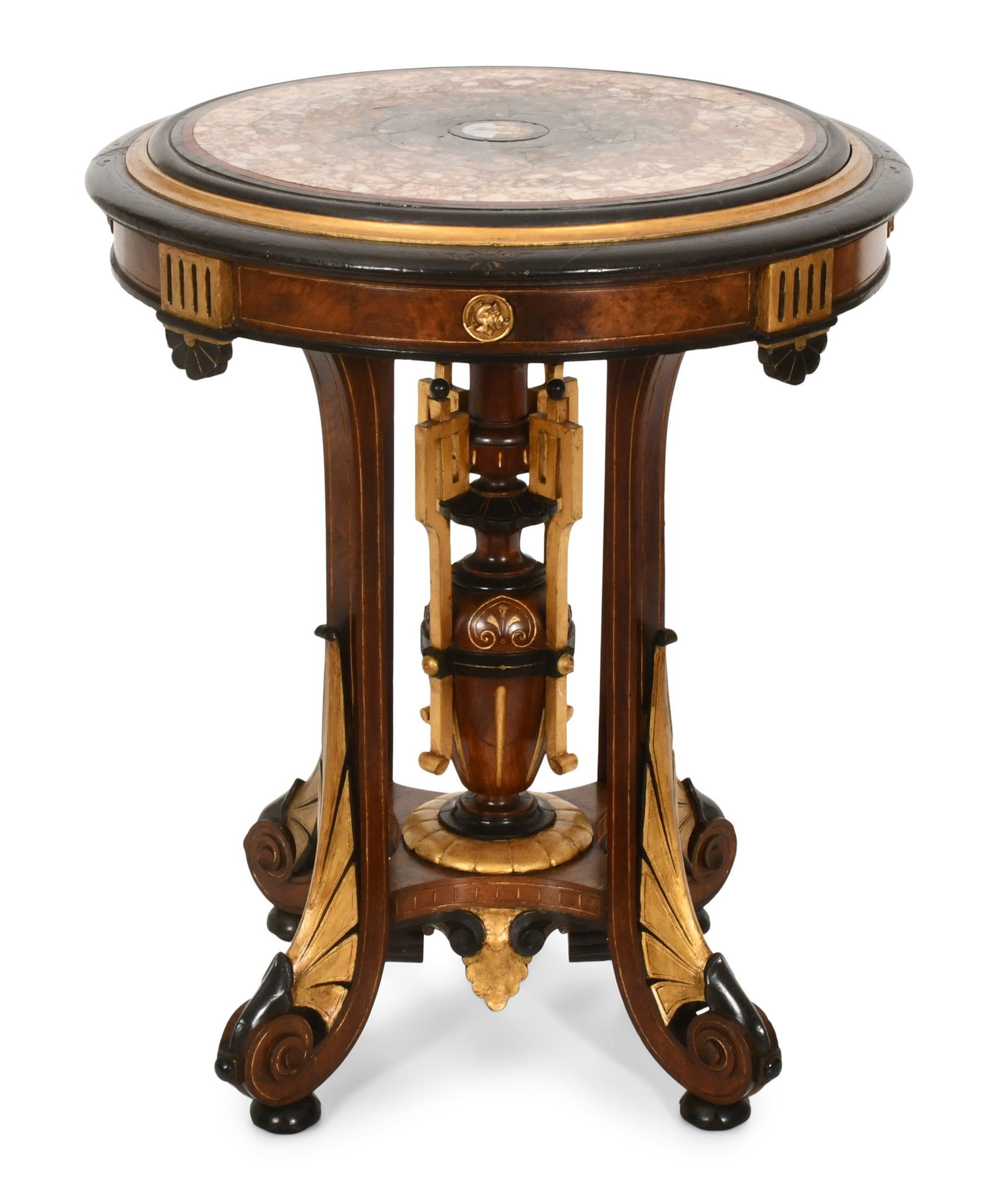 Attr. Gustave Herter (1830-1898), Neo-Grec Walnut, Parcel-Gilt & Ebonized Table with Micromosaic Top (1 of 8)