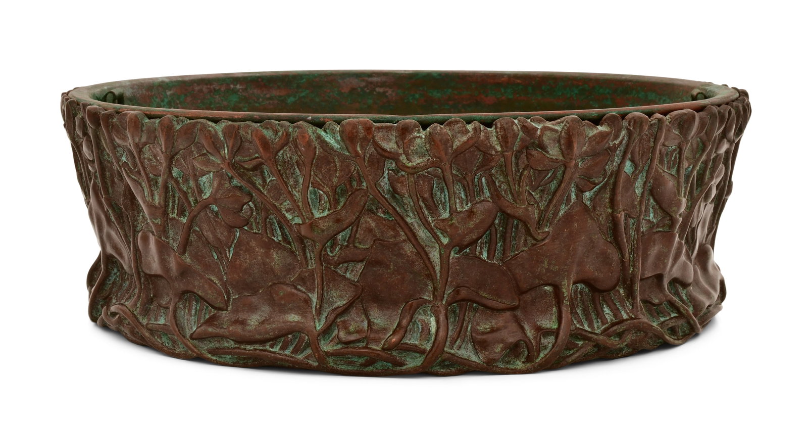 Tiffany Studios "Marsh Marigold" Jardiniere: Tiffany Studios "Marsh Marigold" Jardiniere circa 1910 patinated bronze impressed "Tiffany Studios, New York, 834" 3 1/2 x 11 inches Provenance: Private Collection, New York Other Notes: Fontaine's
