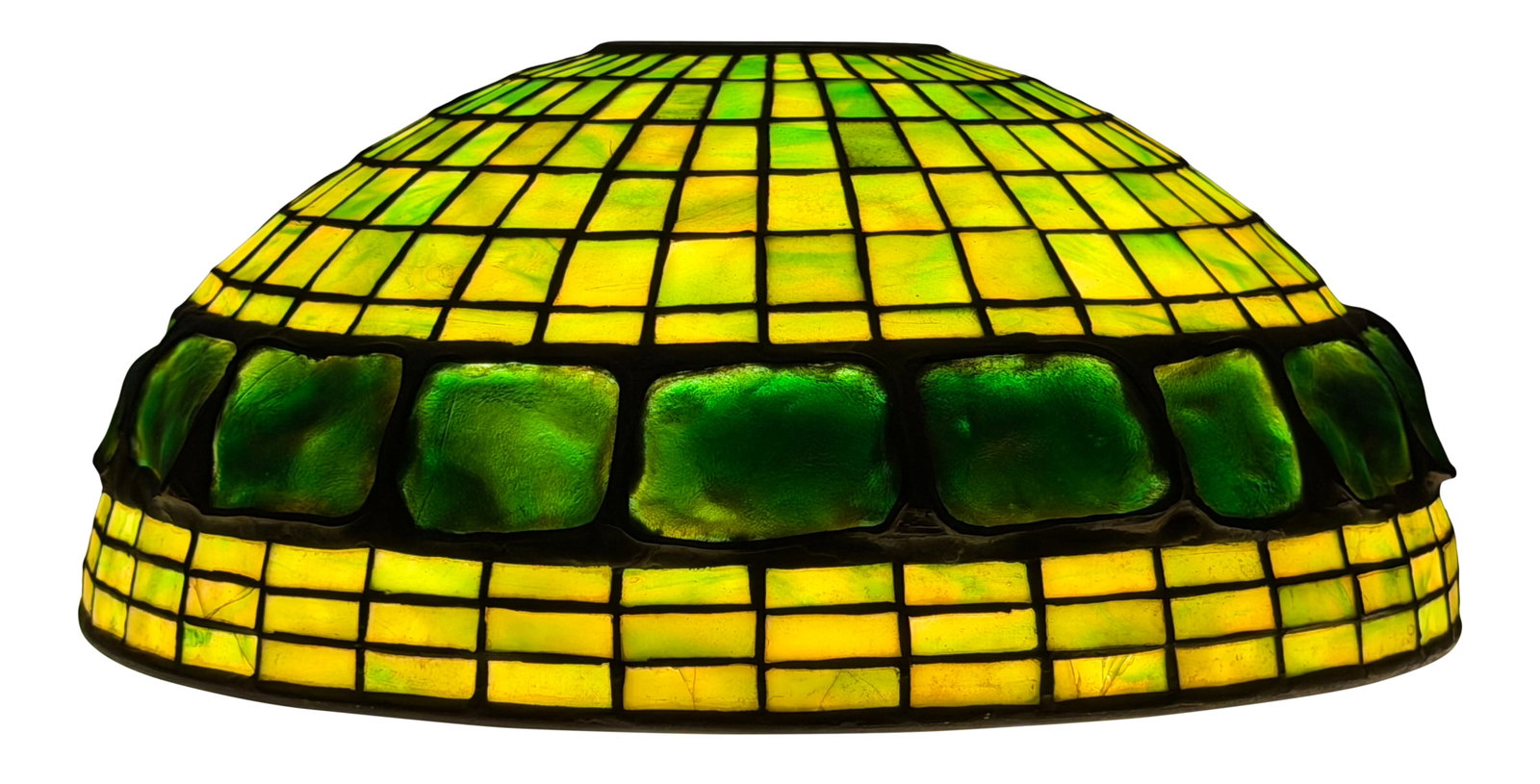 Tiffany Studios "Turtle-Back" Table Lamp Shade: Tiffany Studios "Turtle-Back" Table Lamp Shade circa 1905 leaded glass, favrile glass, patinated bronze shade impressed "Tiffany Studios, New York" 6 3/4 x 16 inches Provenance: Private Collection,