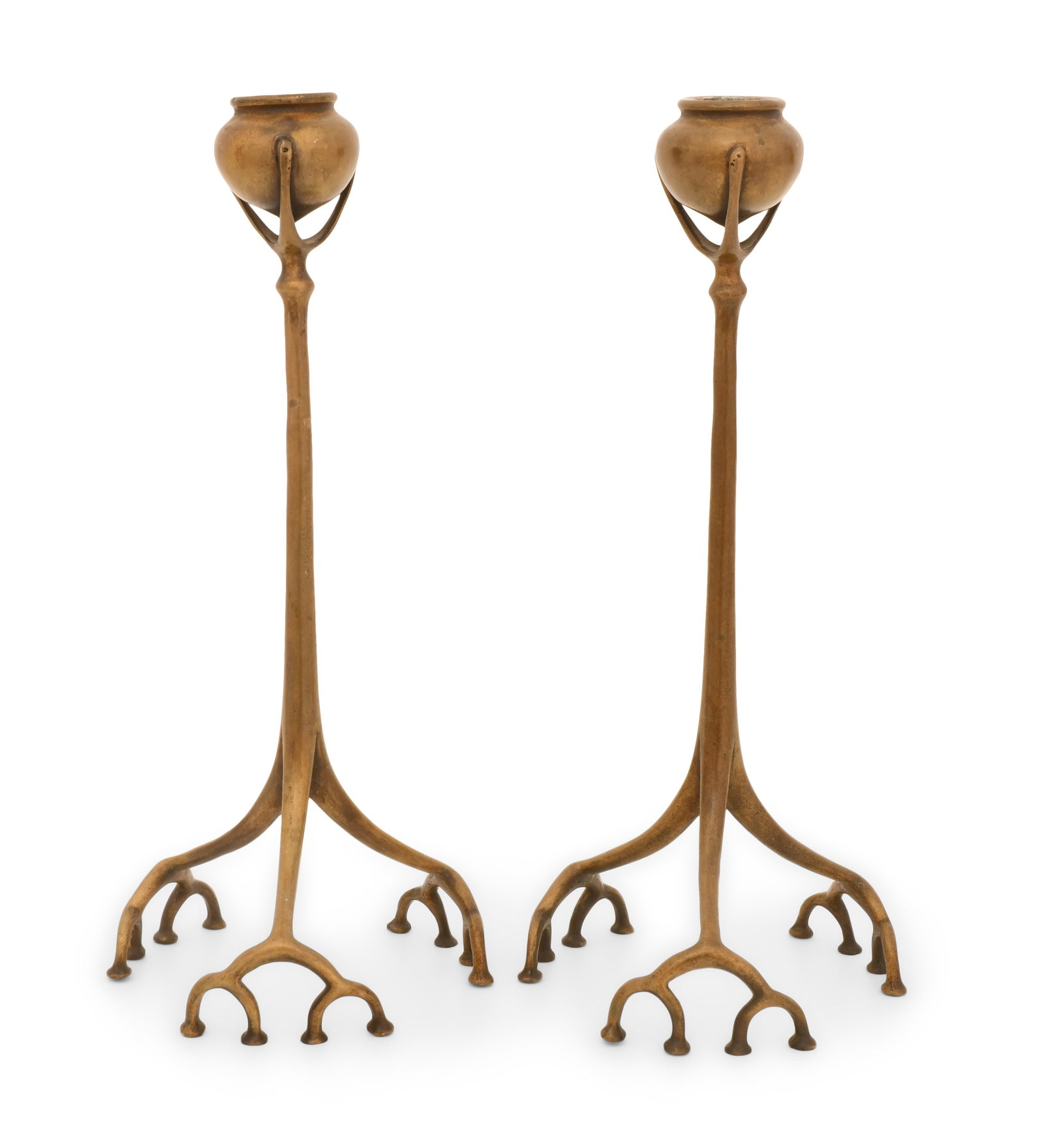 Tiffany Studios, Pair of "Root" Candlesticks: Tiffany Studios Pair of "Root" Candlesticks circa 1910 gilt bronze each impressed "Tiffany Studios, New York, 1200" 12 1/4 x 5 1/2 inches Provenance: Private Collection, New Mexico Other Notes: