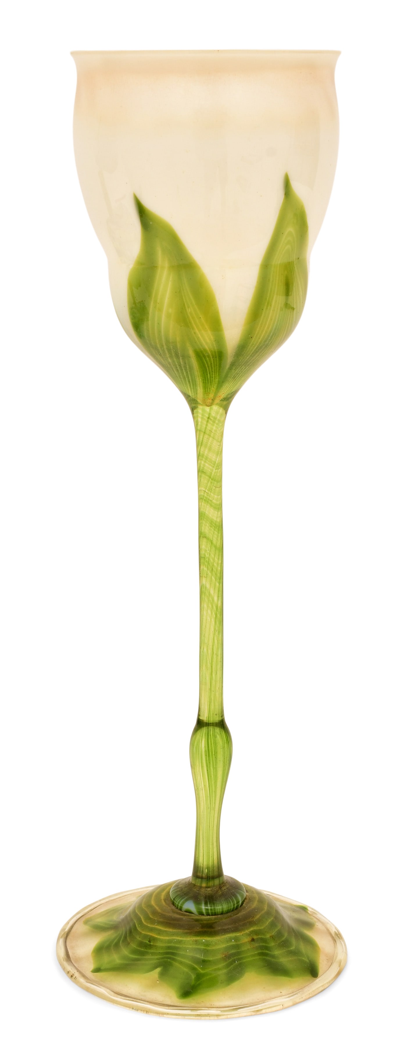 Tiffany Studios Flower Form Vase: Tiffany Studios Flower Form Vase circa 1905-1906 with pulled feather decoration favrile glass signed "L.C.T. Y7177" and with partial paper label 14 1/2 x 4 3/4 inches Provenance: Property from a
