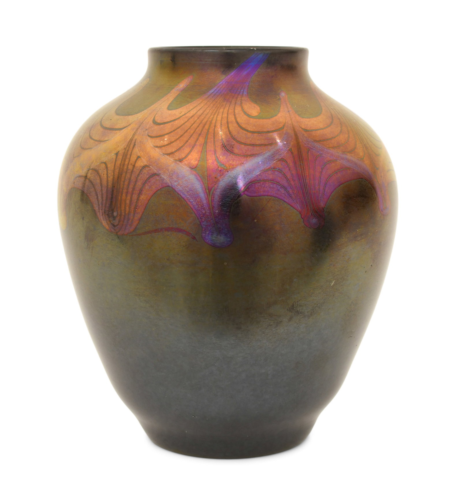 Tiffany Studios Decorated Vase: Tiffany Studios Decorated Vase circa 1905 favrile glass engraved "L.C.T. U6038" 4 1/2 x 3 1/2 inches Provenance: Private Collection, New York Other Notes: Fontaine's Auction Gallery can arrange