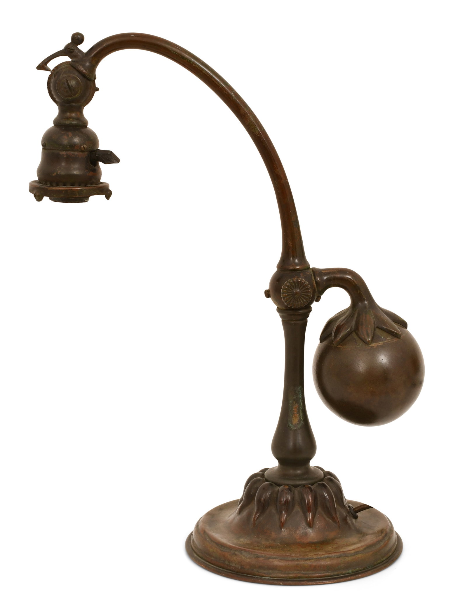 Tiffany Studios Counter-Balance Desk Lamp Base: Tiffany Studios Counter-Balance Desk Lamp Base circa 1910 patinated bronze impressed "Tiffany Studios, New York, 415" 16 x 12 x 7 inches