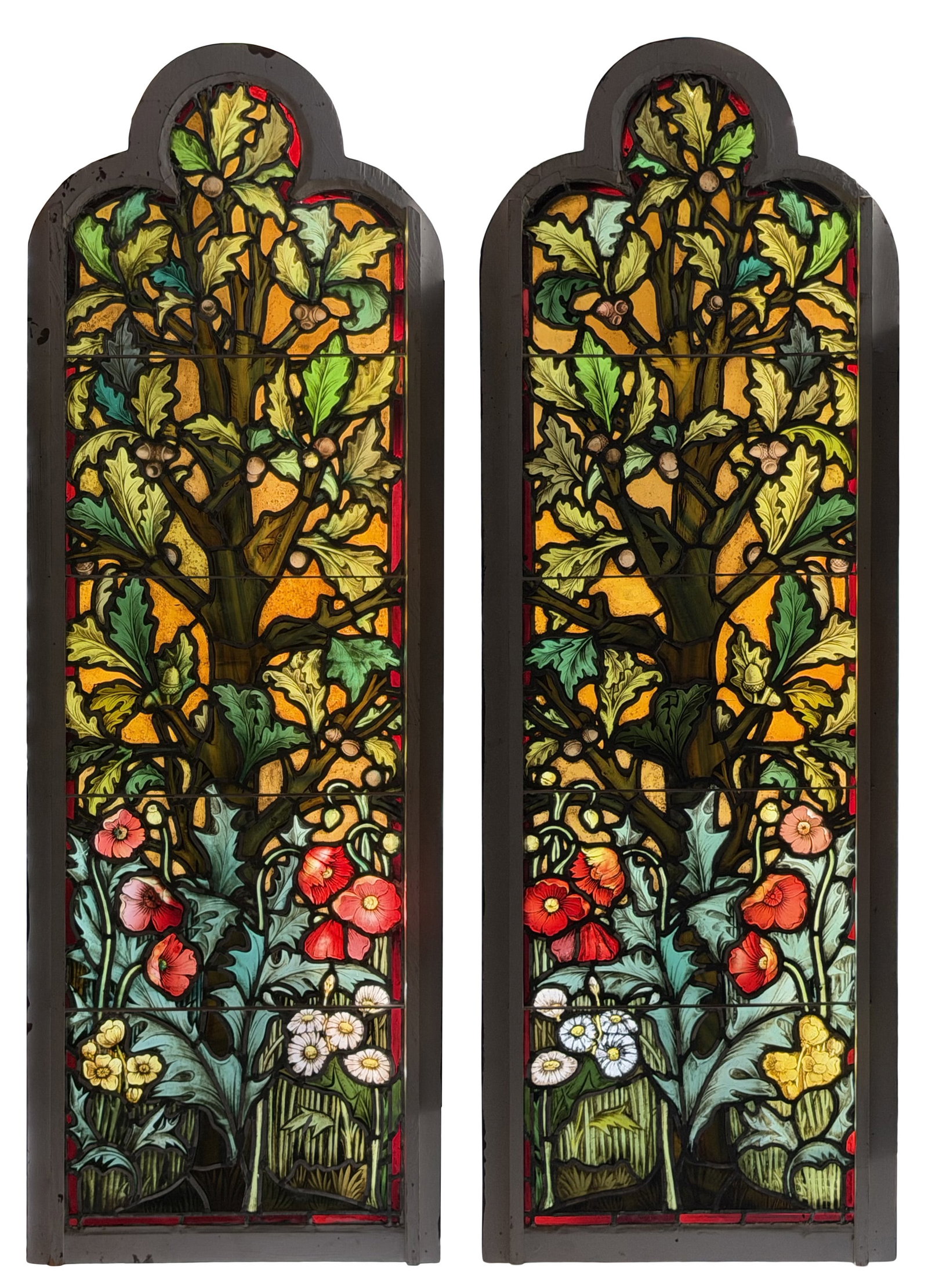 William Morris (1834-1896), Pair of Leaded Glass Tree & Floral Windows (1 of 7)