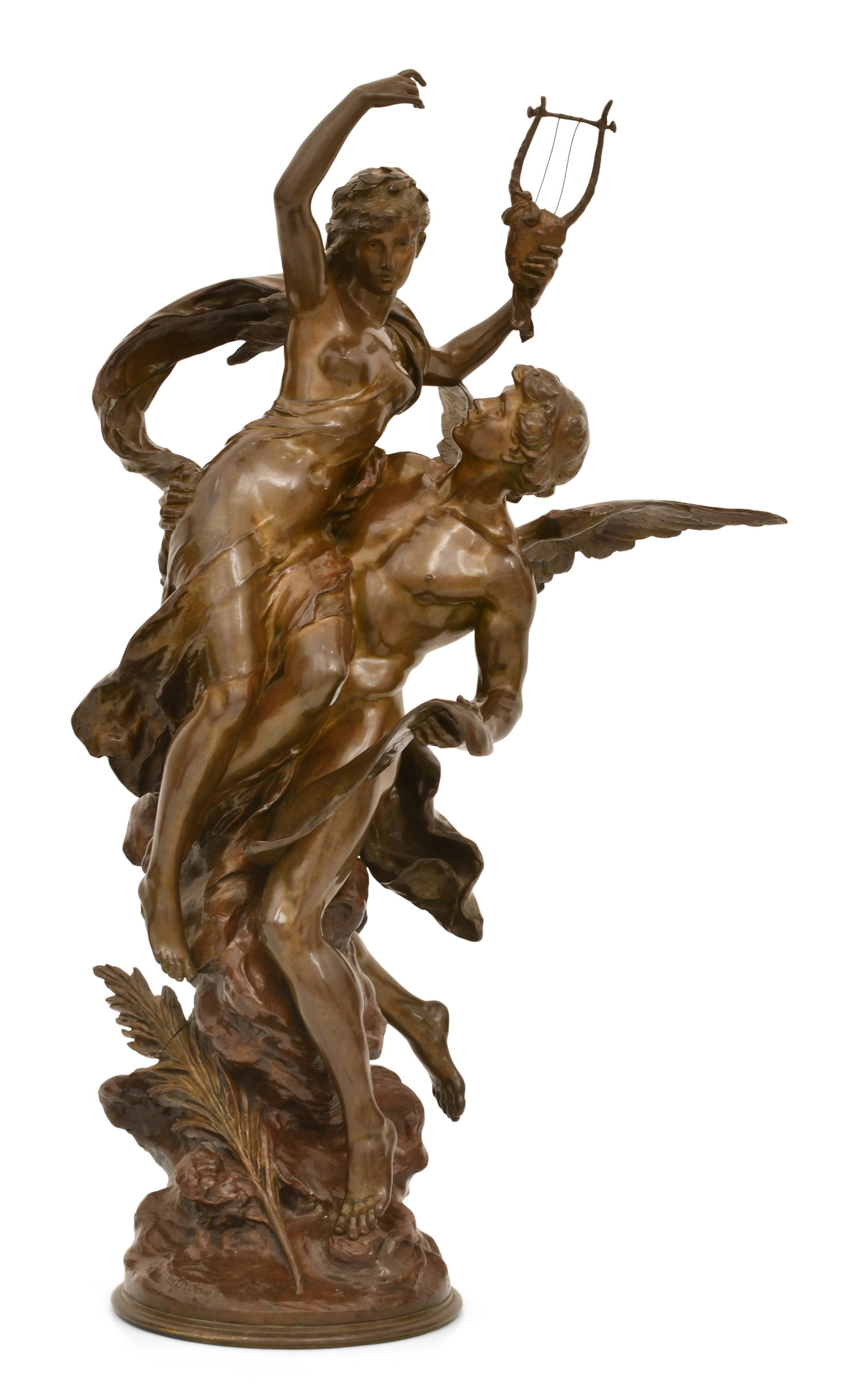 Mathurin Moreau (French, 1822-1912), "Les Harmonies": Mathurin Moreau (French, 1822-1912) "Les Harmonies" patinated bronze signed "Math. Moreau" 38 1/2 x 22 1/2 inches Provenance: Private Collection, New Jersey