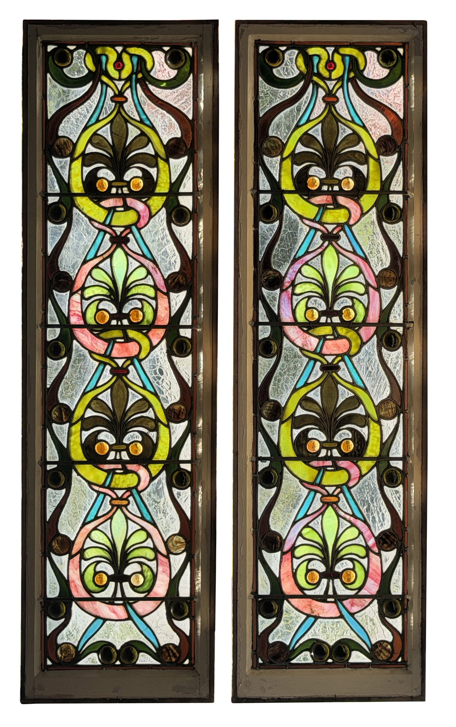 Attr. John La Farge (American, 1835-1910), Pair of Leaded Glass Windows (1 of 8)
