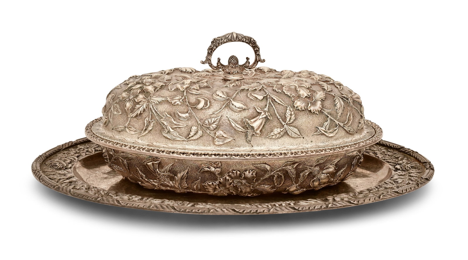 S. Kirk & Son Co. Sterling Silver Repoussé Covered Dish with Tray (1 of 7)
