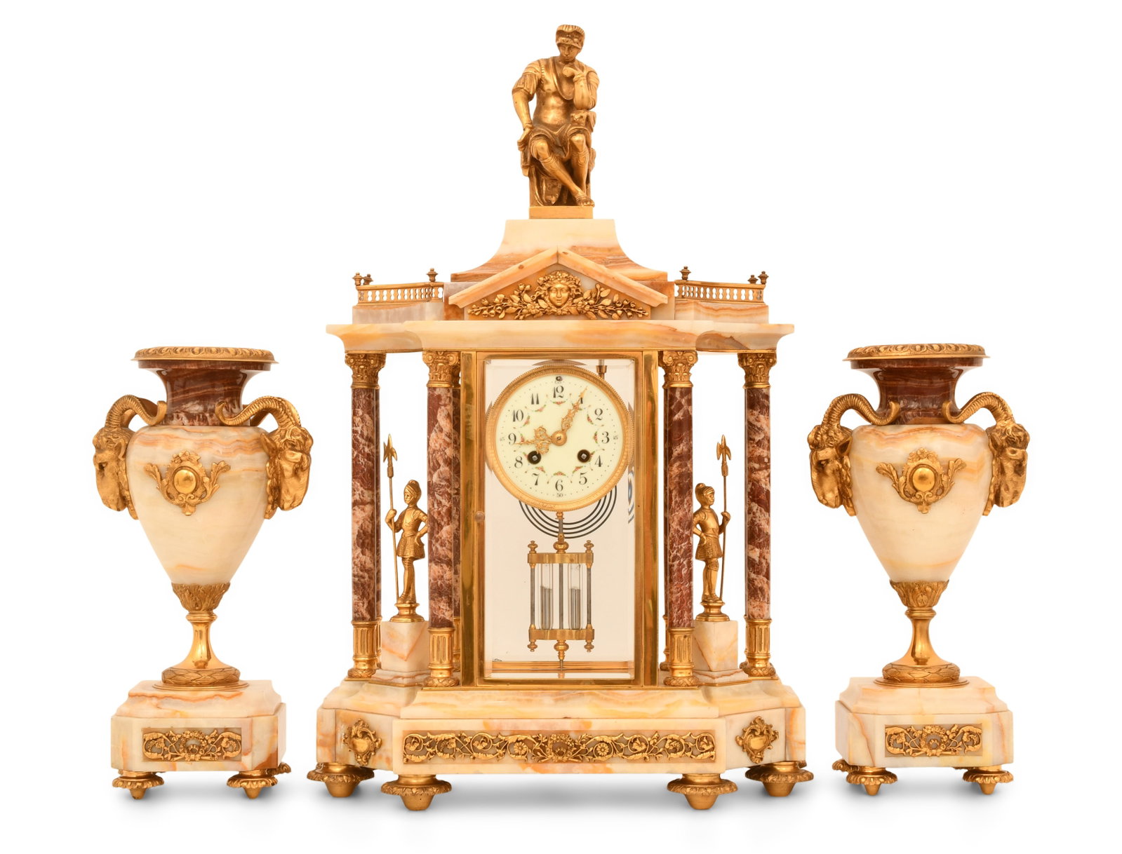 French Gilt Bronze-Mounted Marble Clock Garniture (1 of 11)