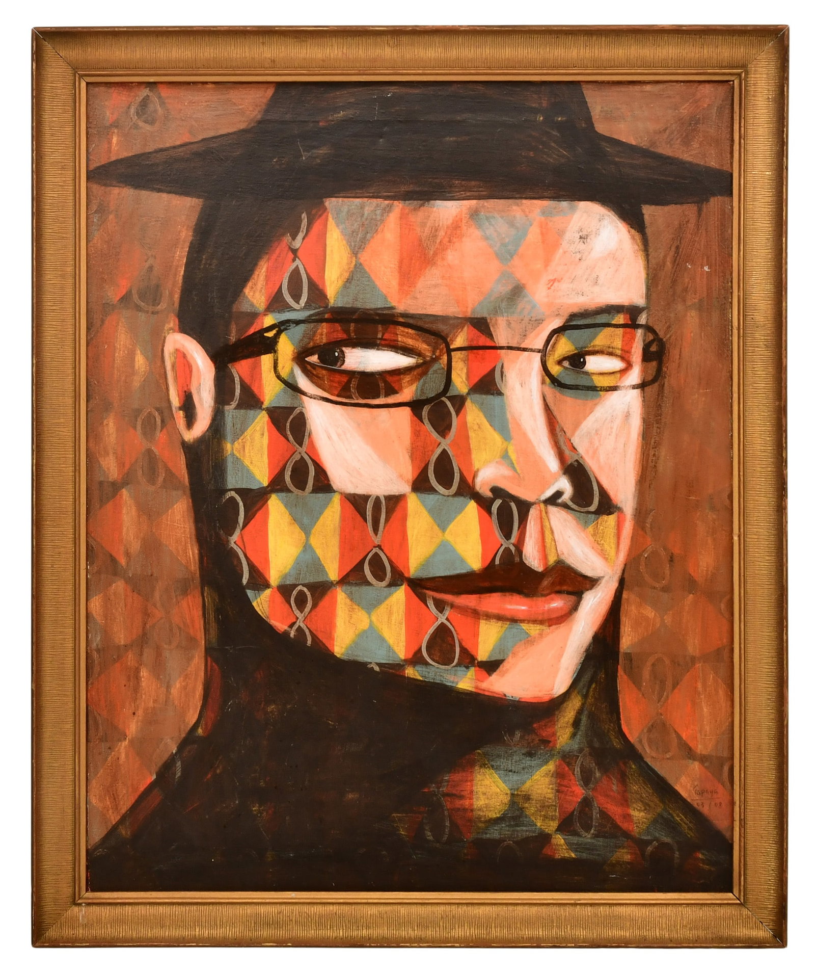 Rodel Tapaya (Filipino, b. 1980), Abstract Head of a Man: Rodel Tapaya (Filipino, b. 1980) Abstract Head of a Man oil on canvas signed and numbered "Tapaya, 03/08" (lower right) 30 x 24 inches (canvas) 33 1/2 x 27 1/2 inches (frame)