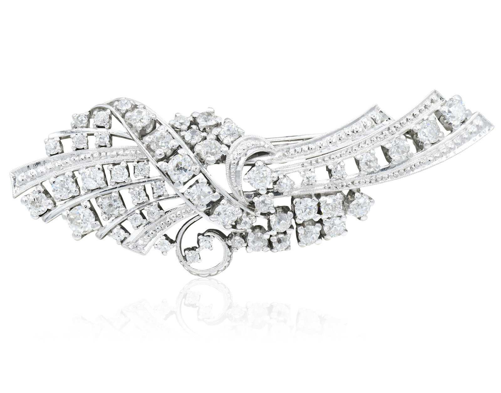 Platinum & 3.09 Carat Diamond Ribbon Brooch (1 of 3)