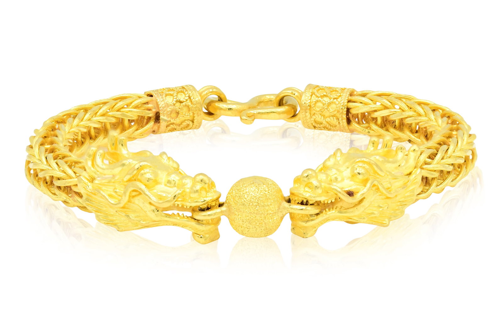 18K Yellow Gold Double Dragon Bracelet: 18K Yellow Gold Double Dragon Bracelet • 7 3/8 inches (length) • 29.4 dwt (total weight) Provenance: Private Collection, New York Other Notes: Fontaine's Auction Gallery can arrange shippi
