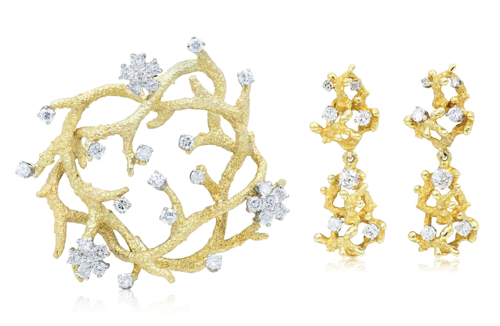 18K Yellow Gold & Diamond Earrings & La Triomphe Brooch (1 of 6)