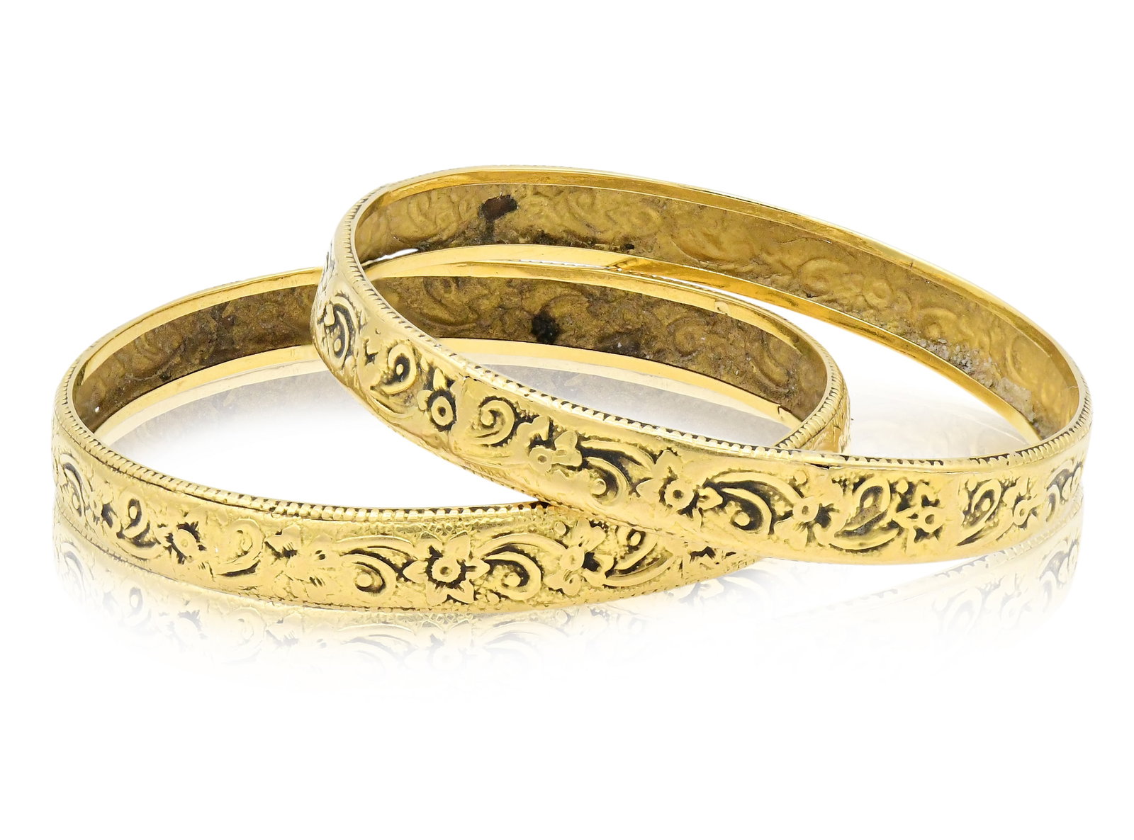 Two 22K Yellow Gold Floral Engraved Bangles (1 of 4)