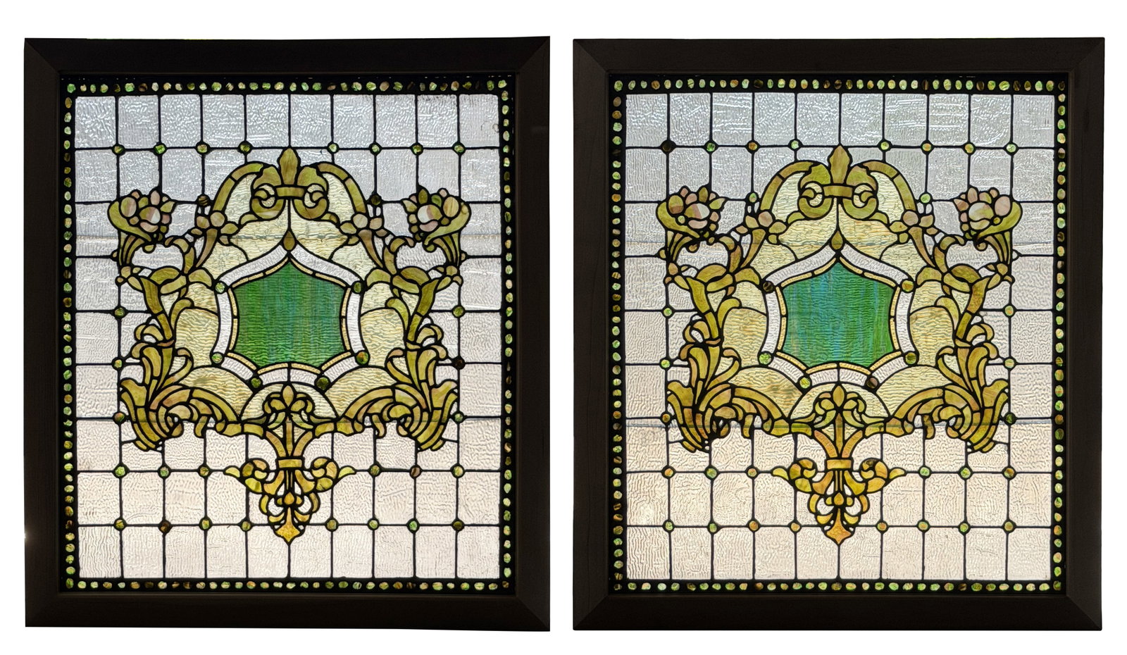 A Pair of American Jeweled & Leaded Glass Shield Windows (1 of 6)