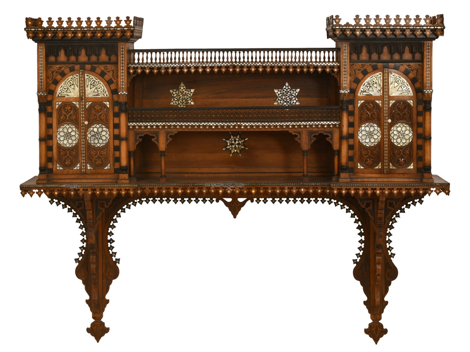 Moorish Walnut, Mother-Of-Pearl & Ebonized Wood Wall Cabinet (1 of 8)