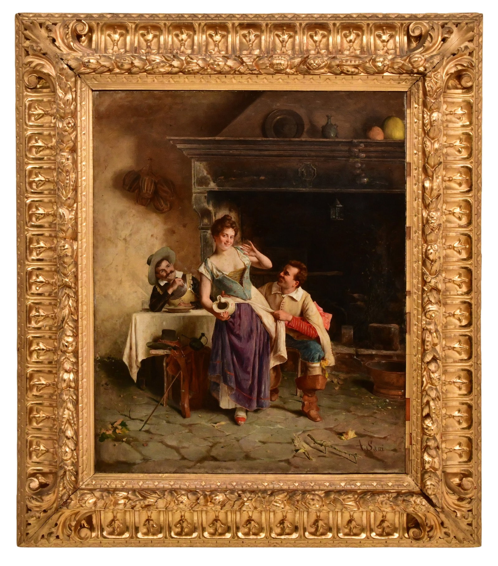 Alessandro Sani (Italian, 1856-1927), "A Woman & Her Suitors" (1 of 3)