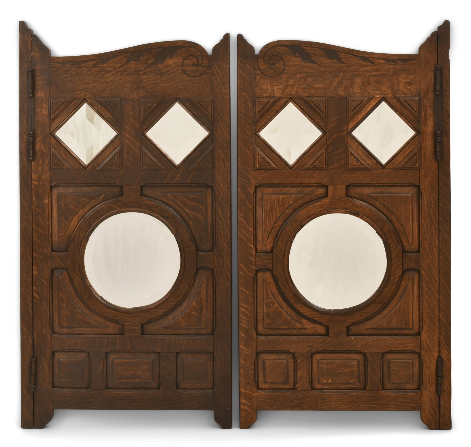 American Oak & Beveled Glass Saloon Doors: American Oak & Beveled Glass Saloon Doors late 19th century 49 x 50 1/2 inches