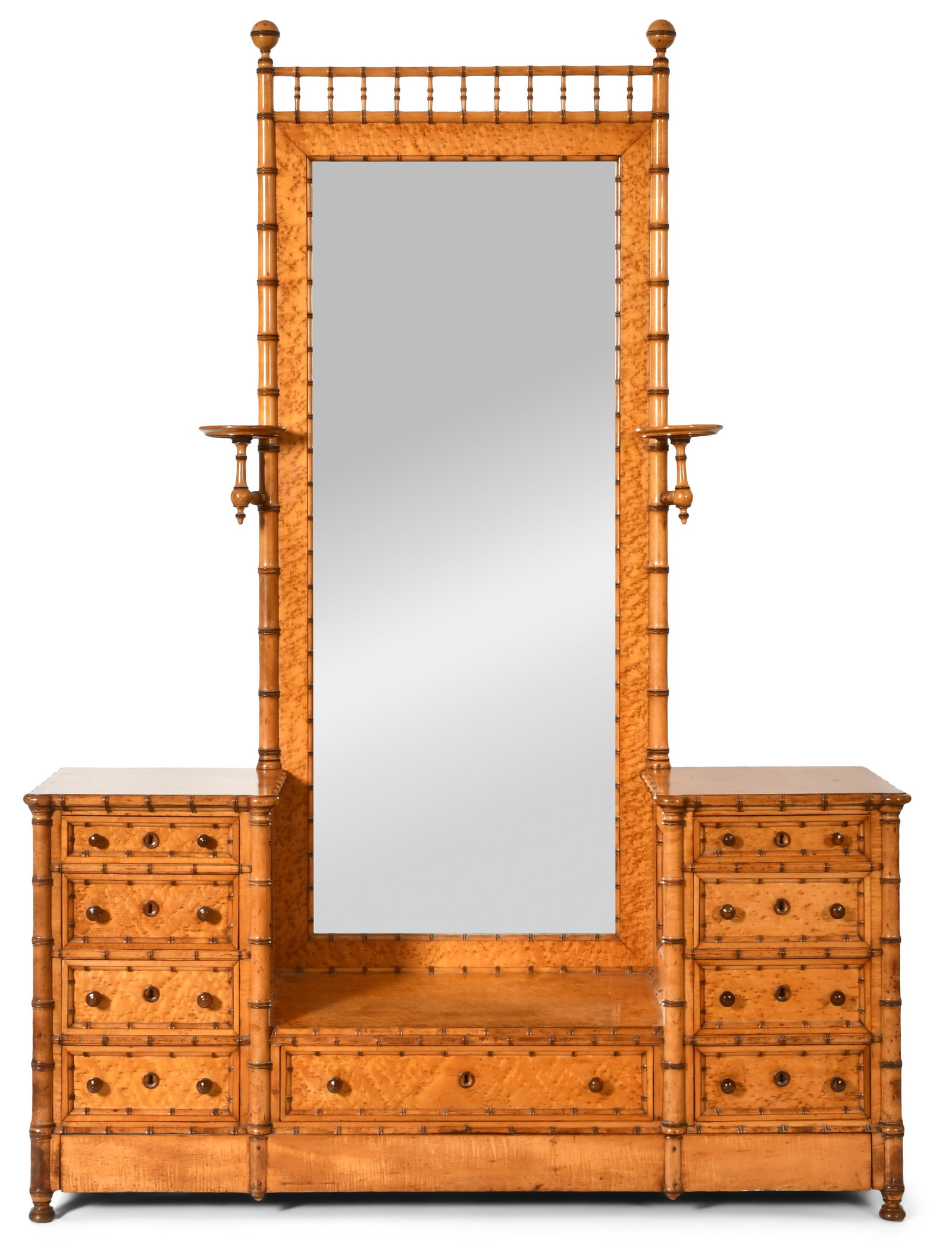 Aesthetic Movement Faux Bamboo Maple & Birdseye Maple Drop-Well Dresser: Aesthetic Movement Faux Bamboo Maple & Birdseye Maple Drop-Well Dresser circa 1880 88 x 63 x 19 inches Provenance: Private Collection, New York