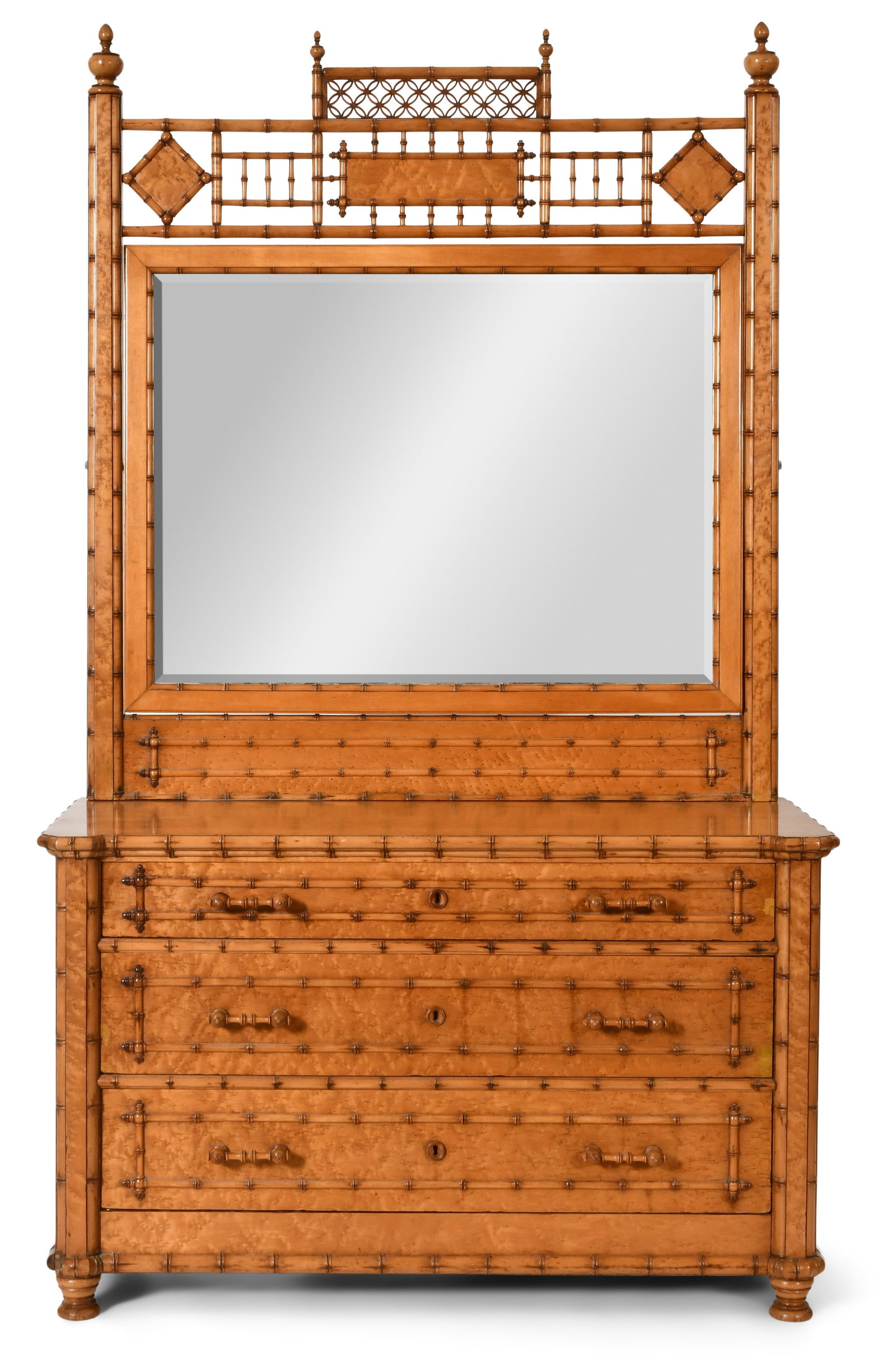 Aesthetic Movement Faux Bamboo Maple & Birdseye Maple Dresser: Aesthetic Movement Faux Bamboo Maple & Birdseye Maple Dresser circa 1880 82 x 48 x 22 1/2 inches Provenance: Private Collection, New York