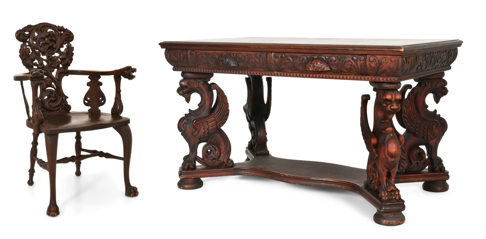 R.J. Horner & Co. Winged Griffin Partner's Desk with Chair (1 of 12)