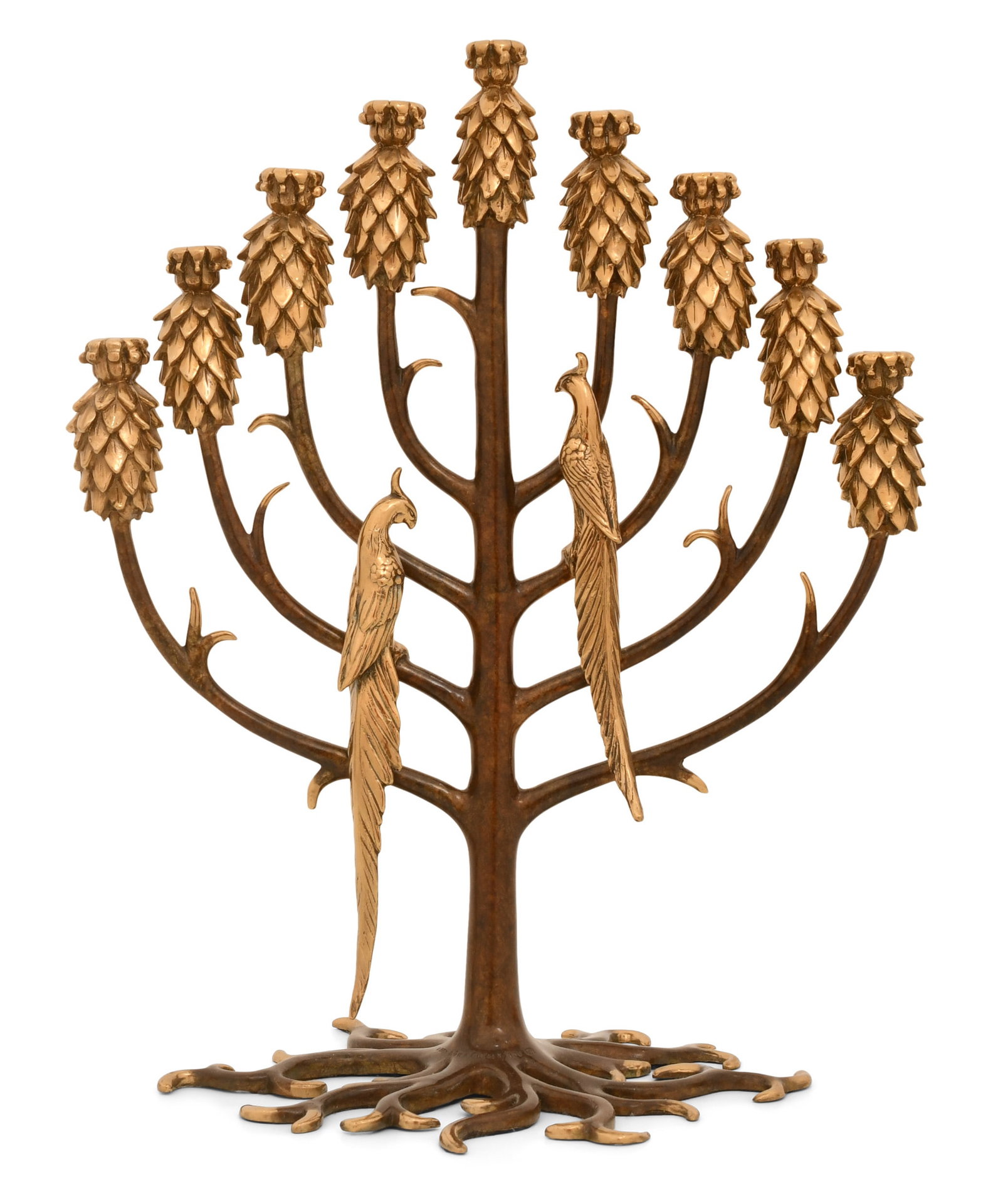 Erté (Russian/French, 1892-1990), "Tree of Life" Menorah: Erté (Romain de Tirtoff) (Russian/French, 1892-1990) "Tree of Life" Menorah bronze signed "Erté" and stamped "1987, Conker, 413/500" 15 1/2 x 13 x 7 inches