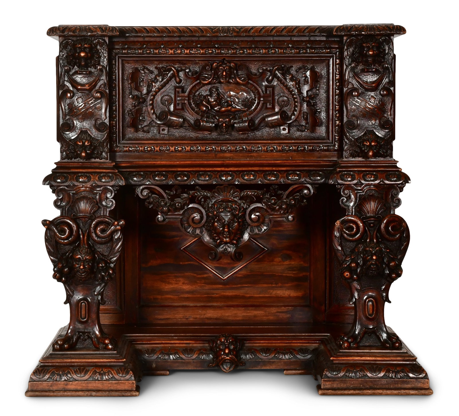 Italian Renaissance Revival Walnut Cassone on Stand: Italian Renaissance Revival Walnut Cassone on Stand mid-19th century 46 x 50 x 25 inches Provenance: Private Collection, Florida