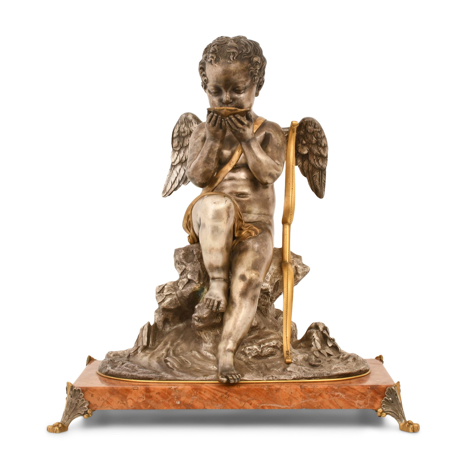 Michel Claude Clodion (French, 1738-1814), Cupid Drinking from a Shell: Michel Claude Clodion (French, 1738-1814) Cupid Drinking from a Shell silvered bronze, gilt bronze, marble signed "Clodion" 15 x 14 x 8 inches Provenance: Private Collection, Florida