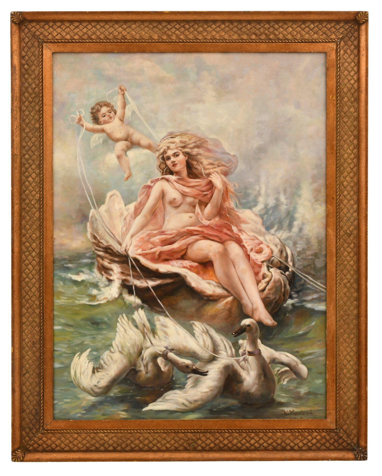 After Konstantin Egorovich Makovsky (Russian, 1839-1915), Venus Seated in a Shell with Swans and a (1 of 4)